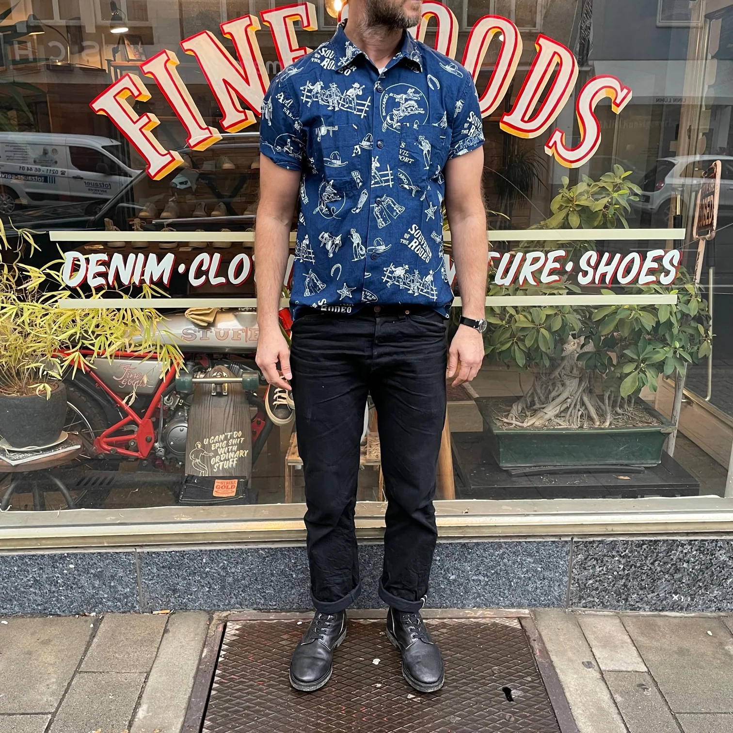 rrl | rodeo-print indigo camp shirt - Image 3
