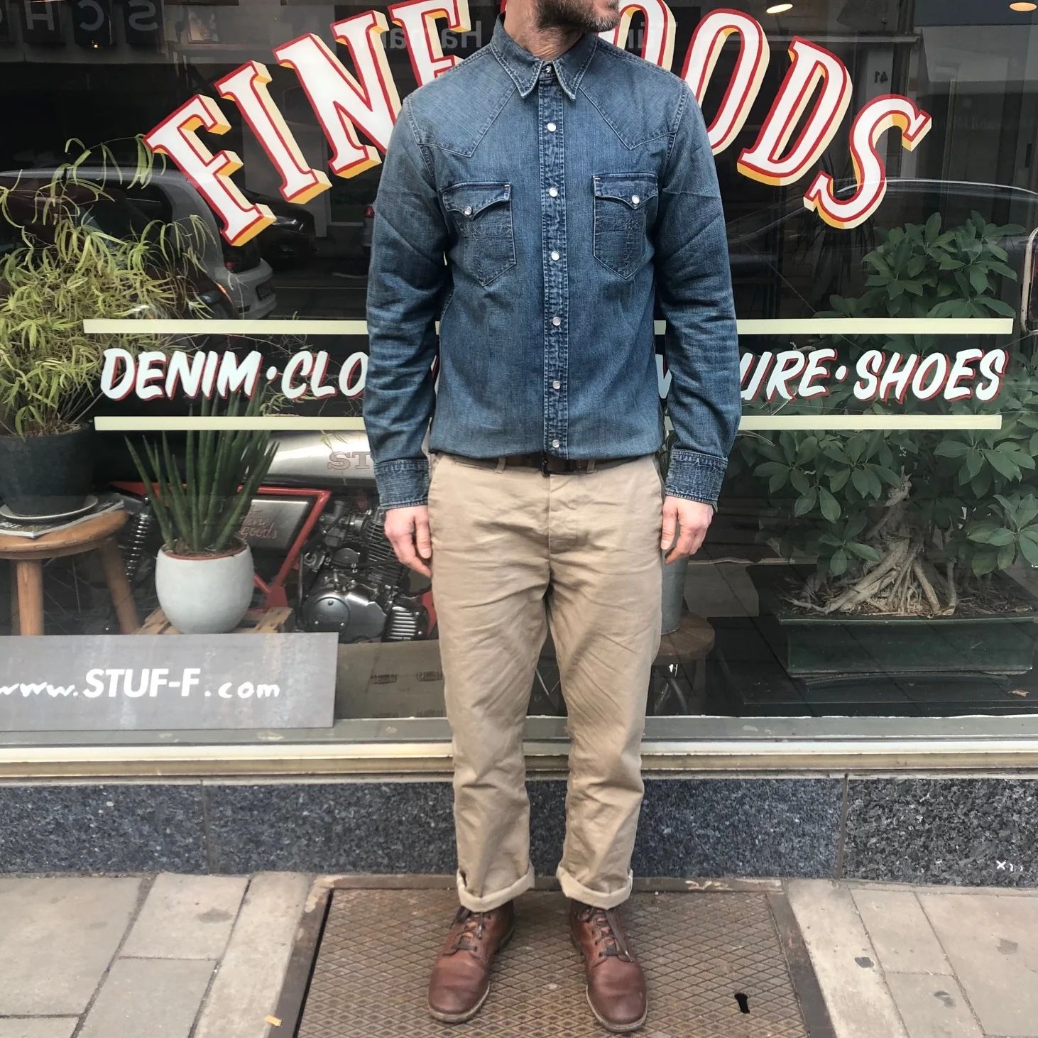 rrl | slim fit denim western shirt - dark wash - Image 3