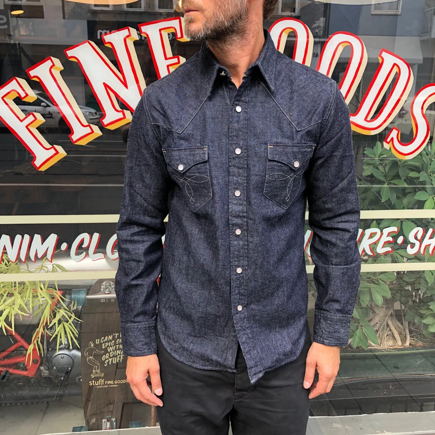 rrl | slim fit denim western shirt - rinsed - Image 2