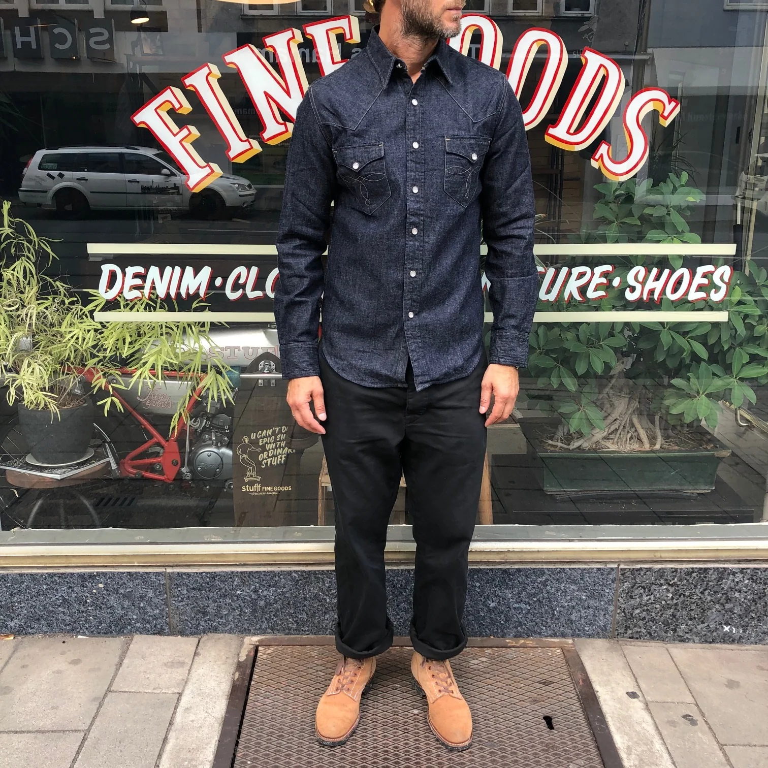 rrl | slim fit denim western shirt - rinsed - Image 3