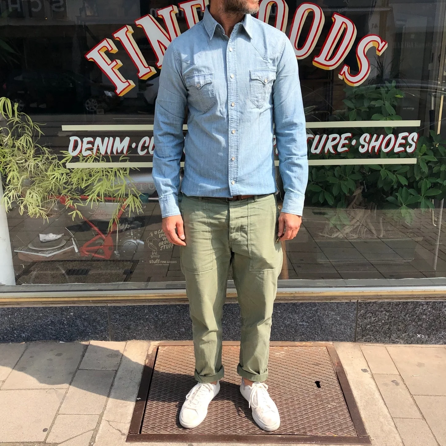 rrl | slim fit western shirt - chambray - Image 3
