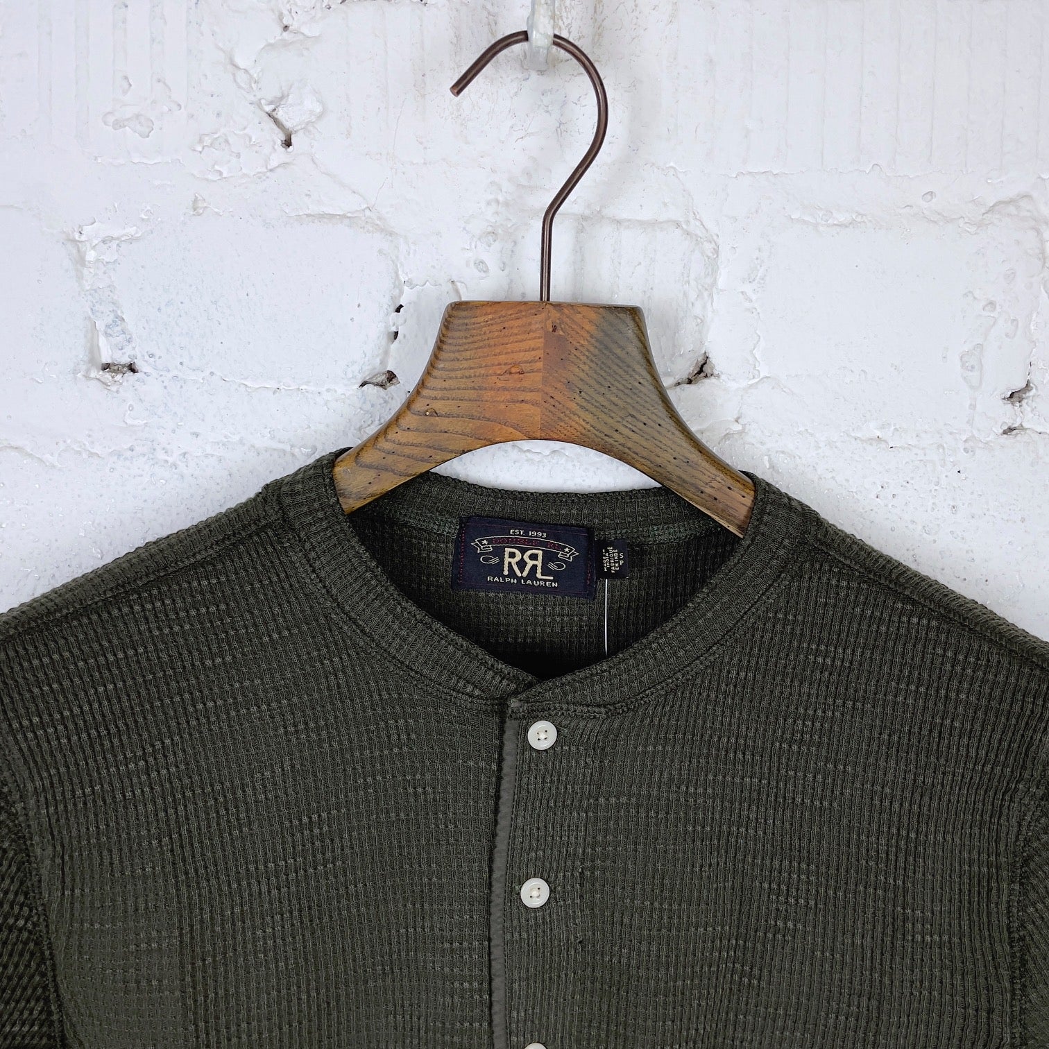 rrl | waffle knit l-s henley dark green - Image 2