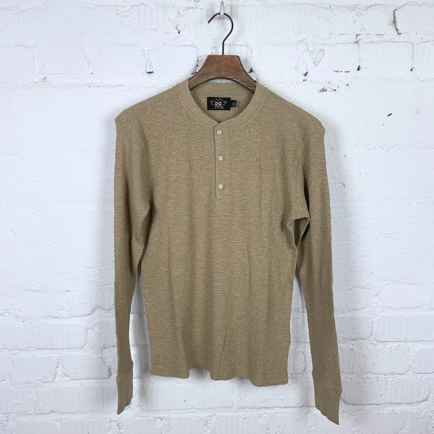rrl | waffle knit l-s henley khaki heather