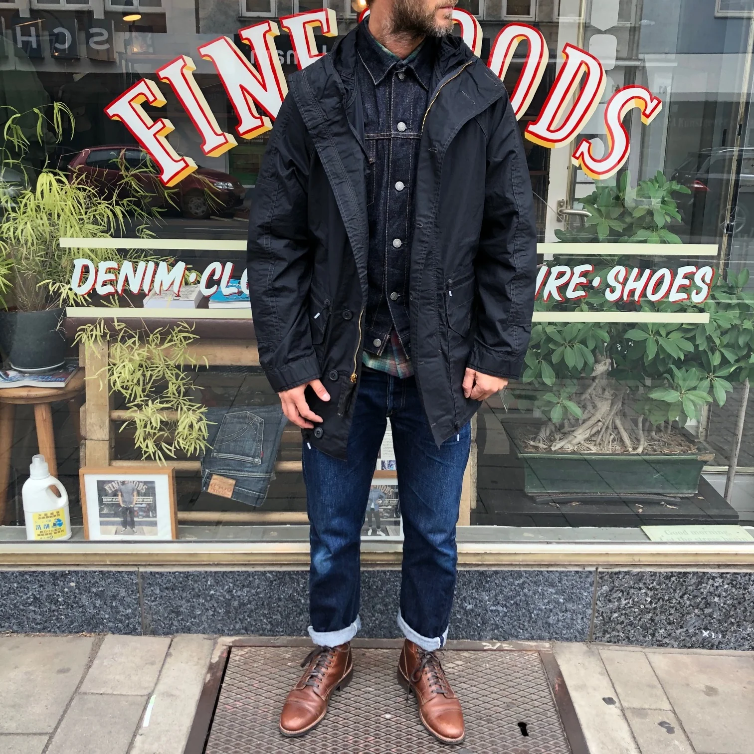 rrl | waxed cotton hooded jacket dark navy - Image 3