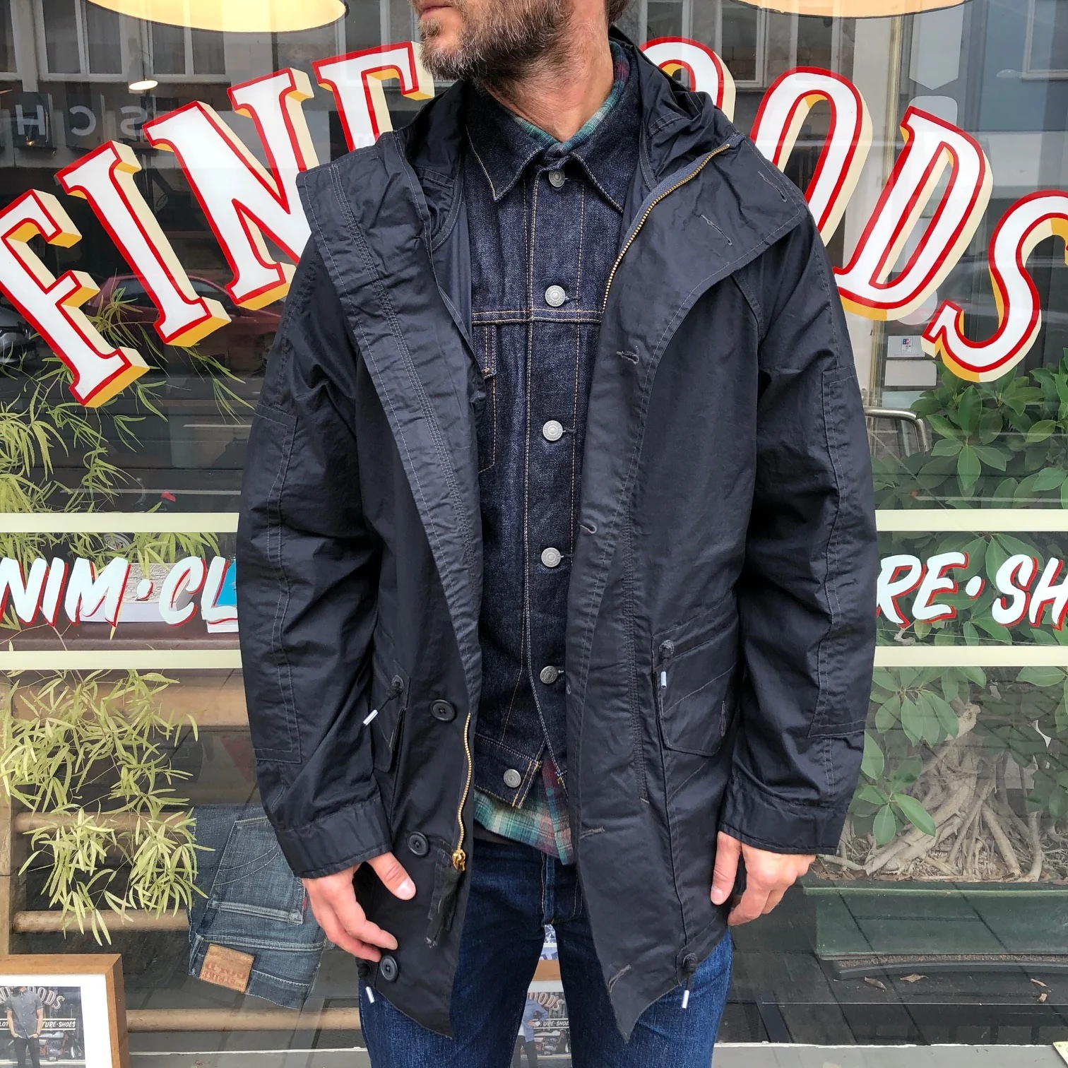 rrl | waxed cotton hooded jacket dark navy - Image 4