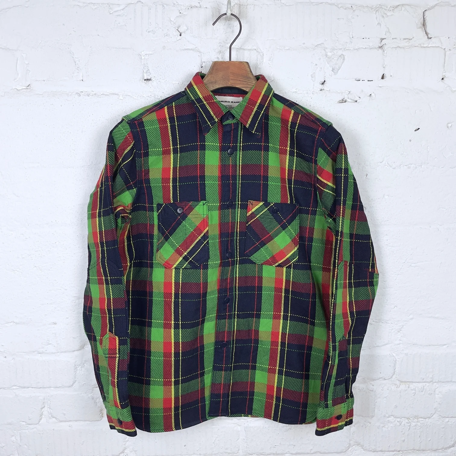 samurai | sin23-01w indigo rope dyed flannel shirt - green