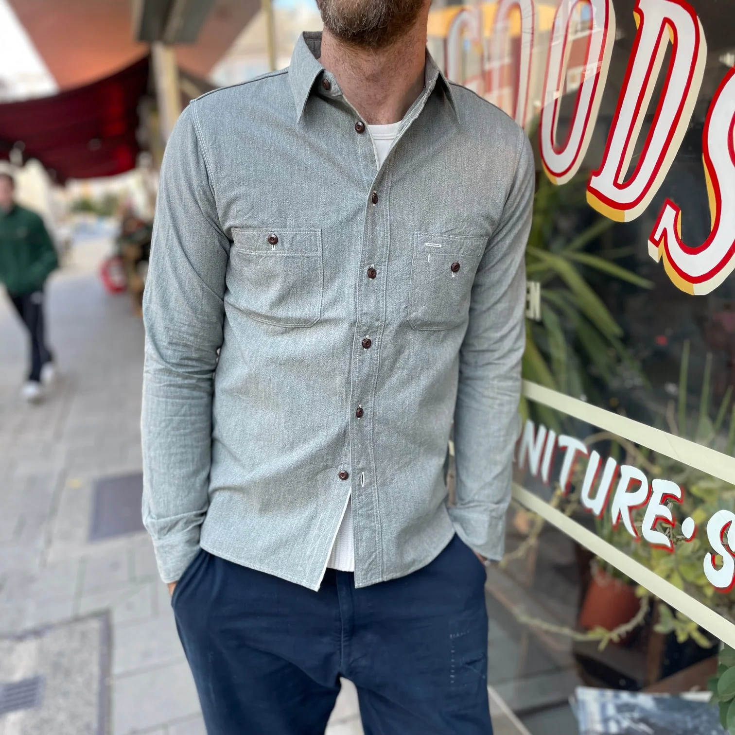 samurai | sjcbs23 selvedge chambray shirt - green - Image 2