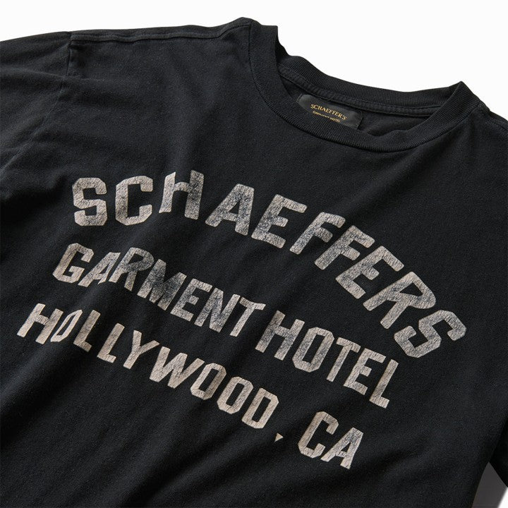 schaeffer's garment hotel | black cycle varsity drop shoulder raw edge tee - Image 3