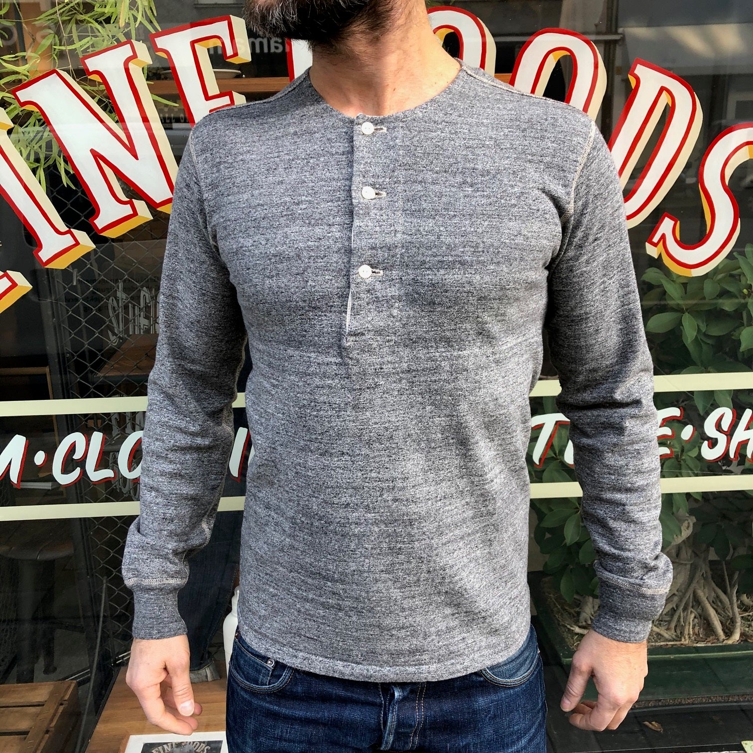 stevenson overall co. | loopwheel longsleeve henley heather gray - Image 2