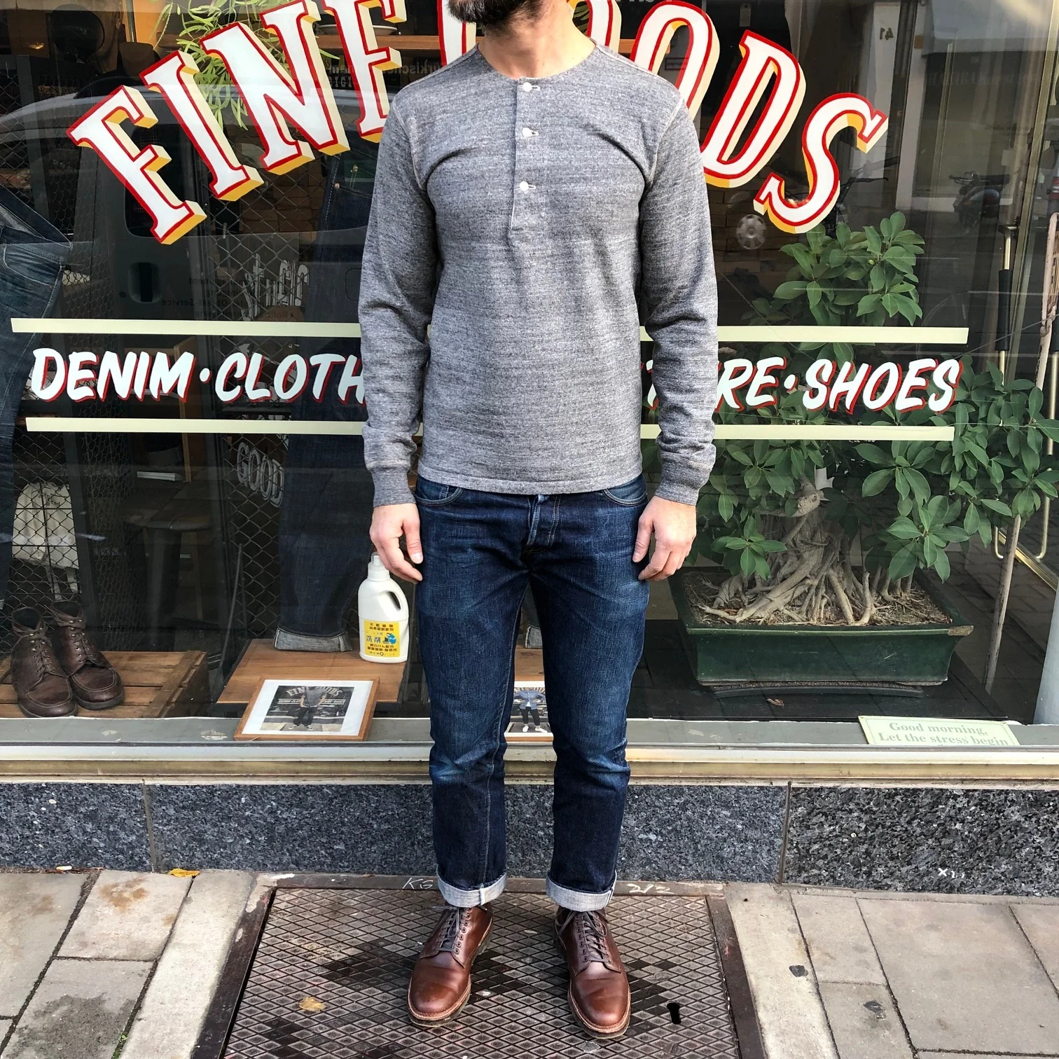 stevenson overall co. | loopwheel longsleeve henley heather gray - Image 4
