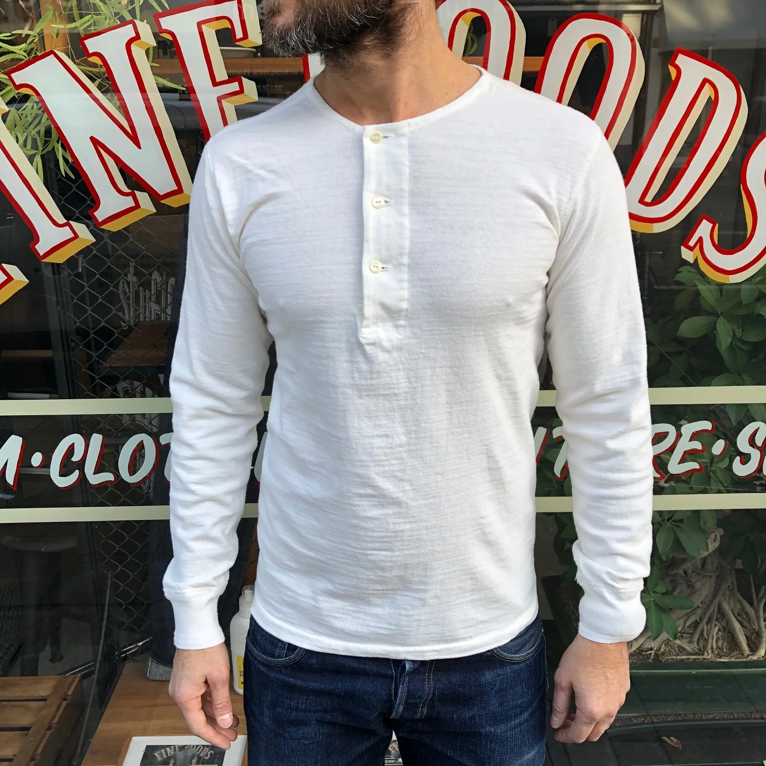 stevenson overall co. | loopwheel longsleeve henley white - Image 3