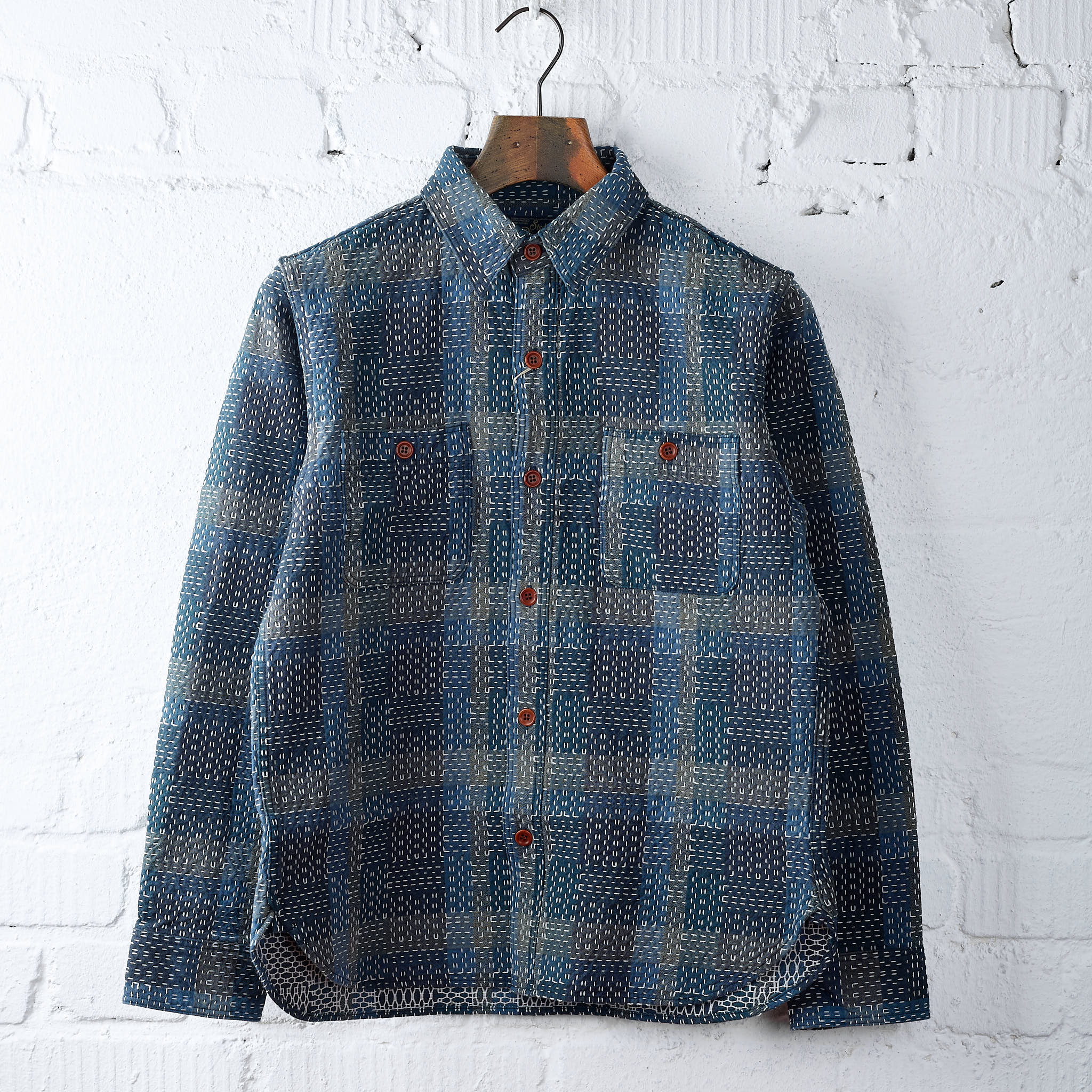 studio d'artisan | 5651 noragi sashiko work shirt (blue)
