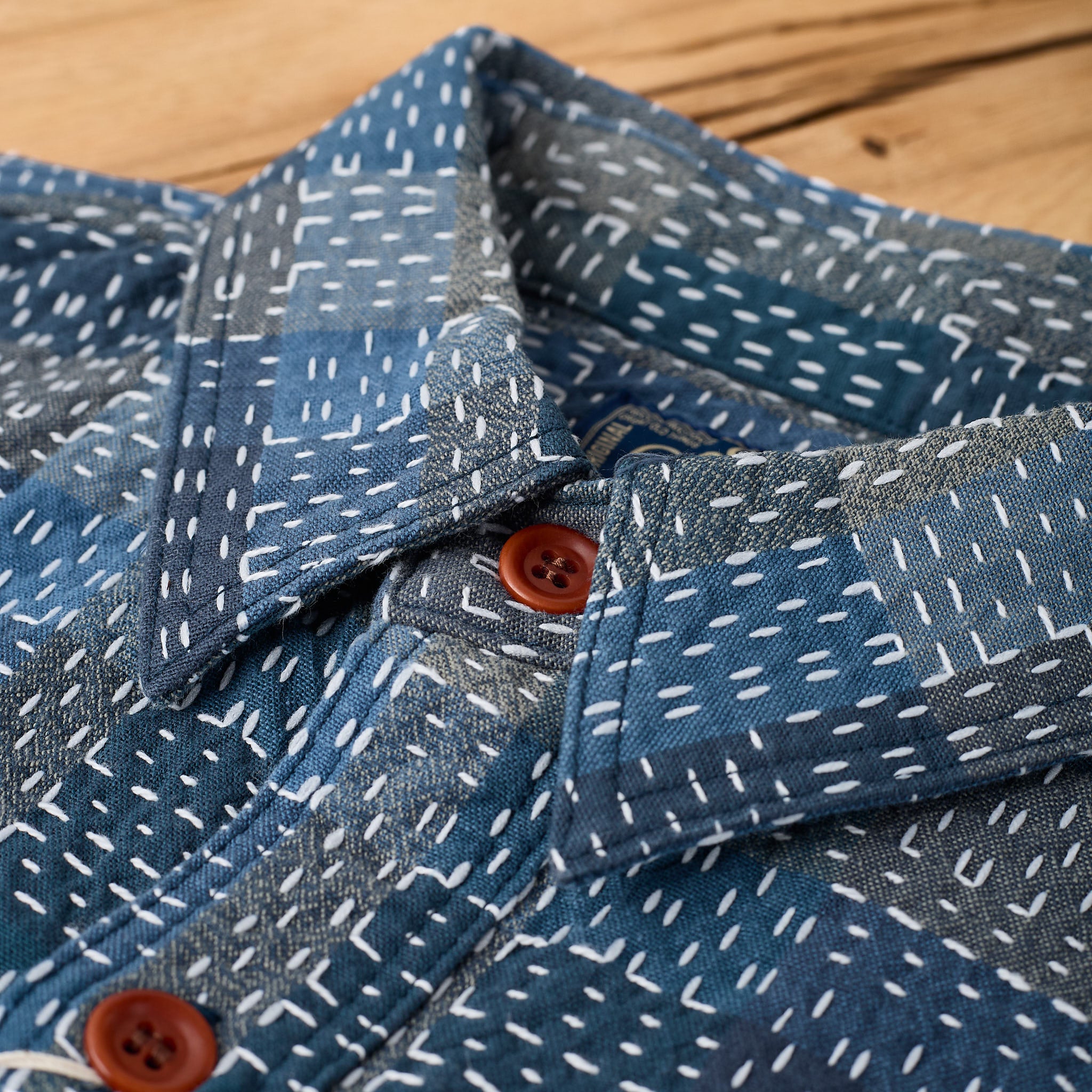 studio d'artisan | 5651 noragi sashiko work shirt (blue) - Image 5