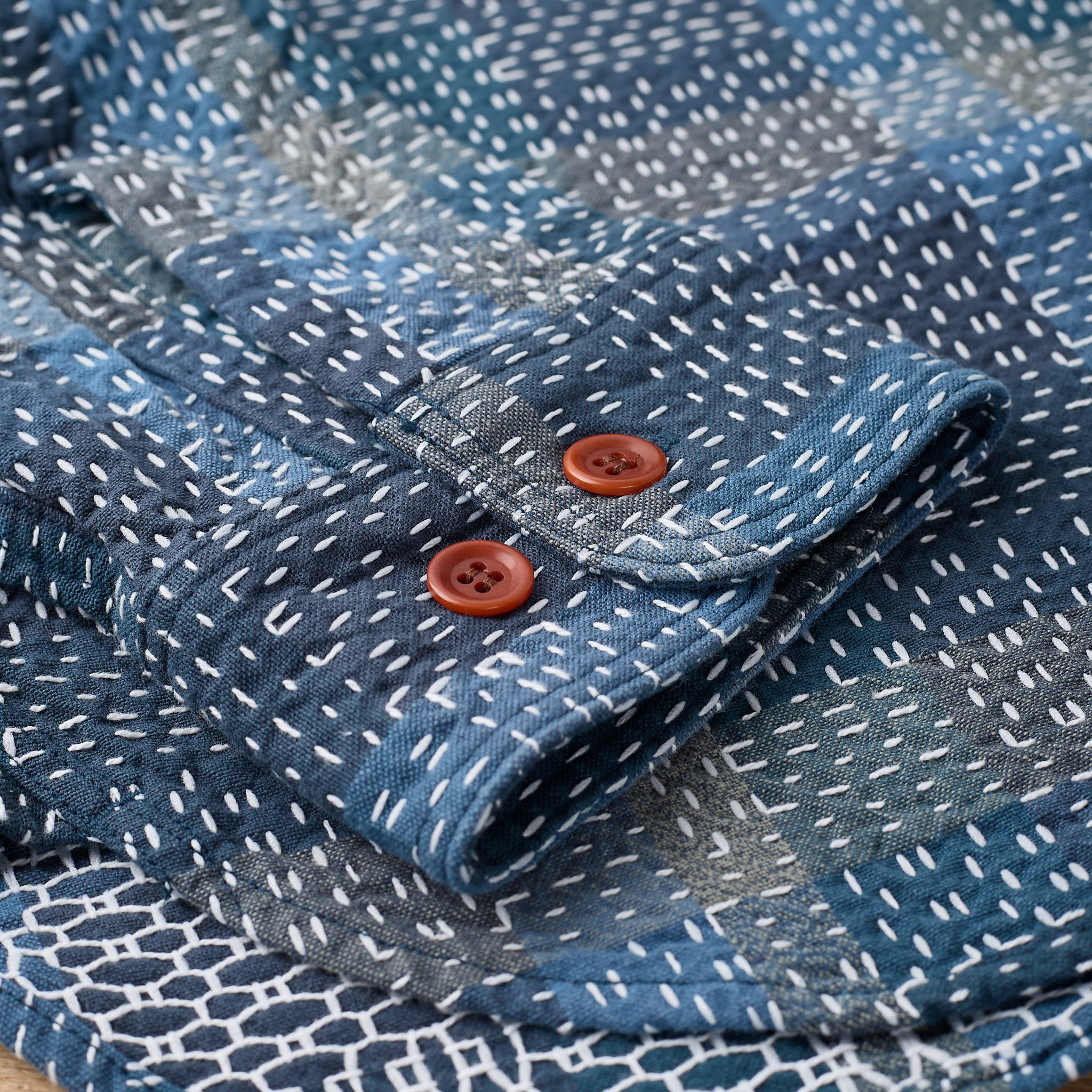 studio d'artisan | 5651 noragi sashiko work shirt (blue) - Image 6