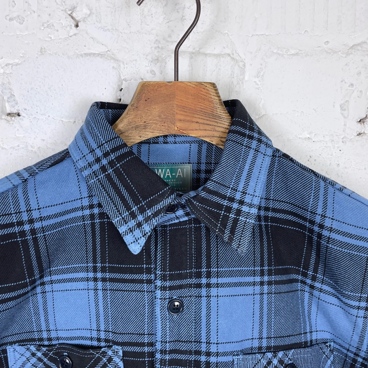 studio d'artisan | 5700 "awa-ai" natural indigo heavyweight check flannel shirt - Image 3