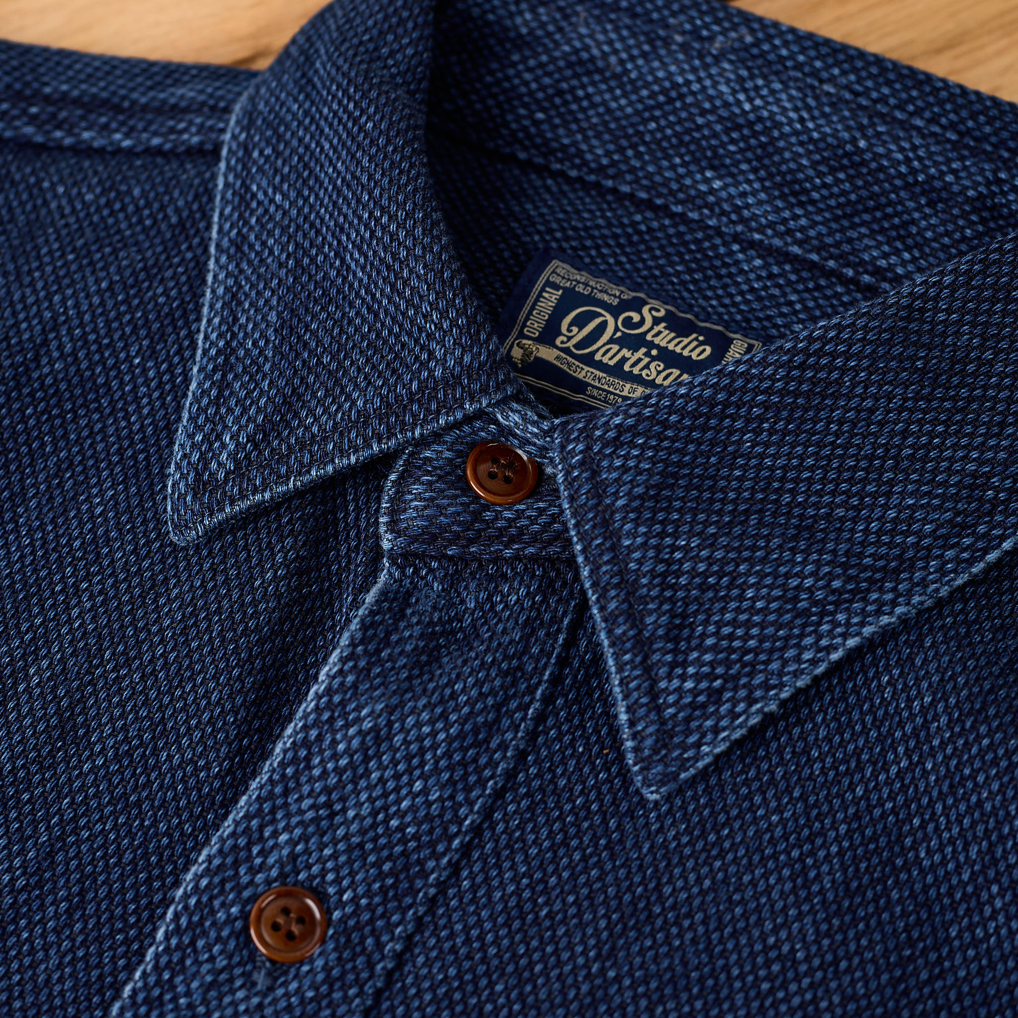 studio d'artisan | 5713u heavyweight sashiko workshirt - washed indigo - Image 3