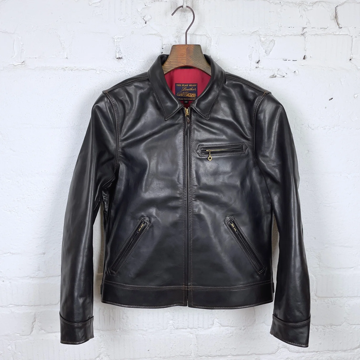 the flat head | fn-lj-hs001 horsehide single rider's jacket - black