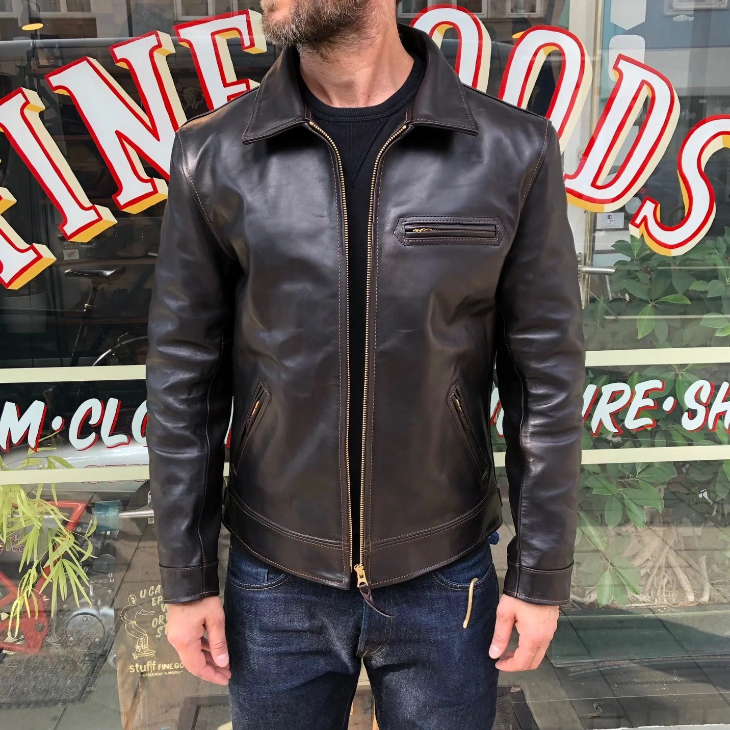 the flat head | fn-lj-hs001 horsehide single rider's jacket - black - Image 3