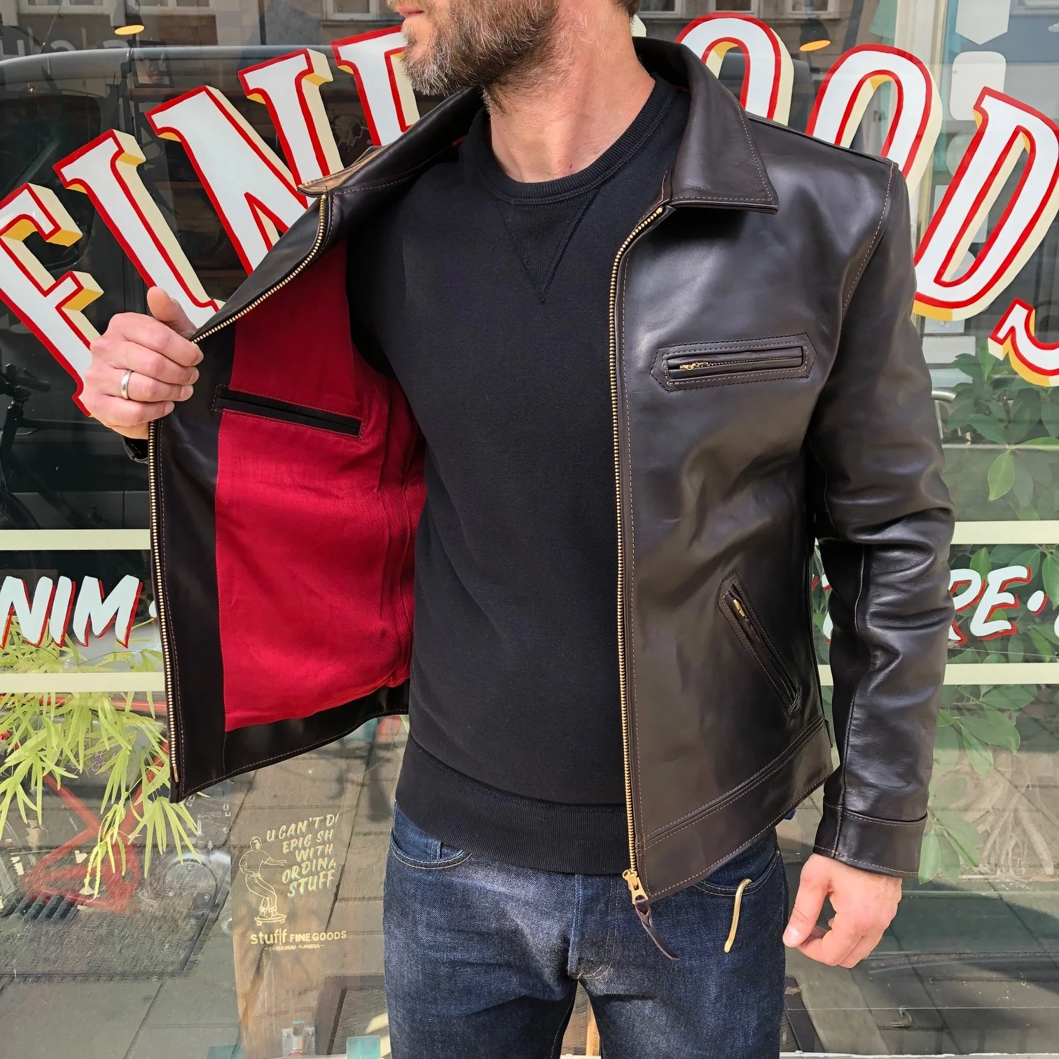 the flat head | fn-lj-hs001 horsehide single rider's jacket - black - Image 4