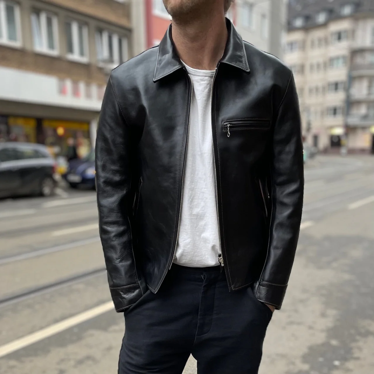 the flat head | fn-lj-hs005 horsehide single rider's jacket - black - Image 2