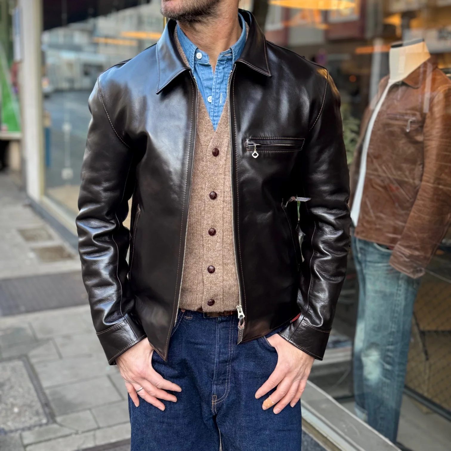 the flat head | fn-lj-hs005 horsehide single rider's jacket - brown - Image 2