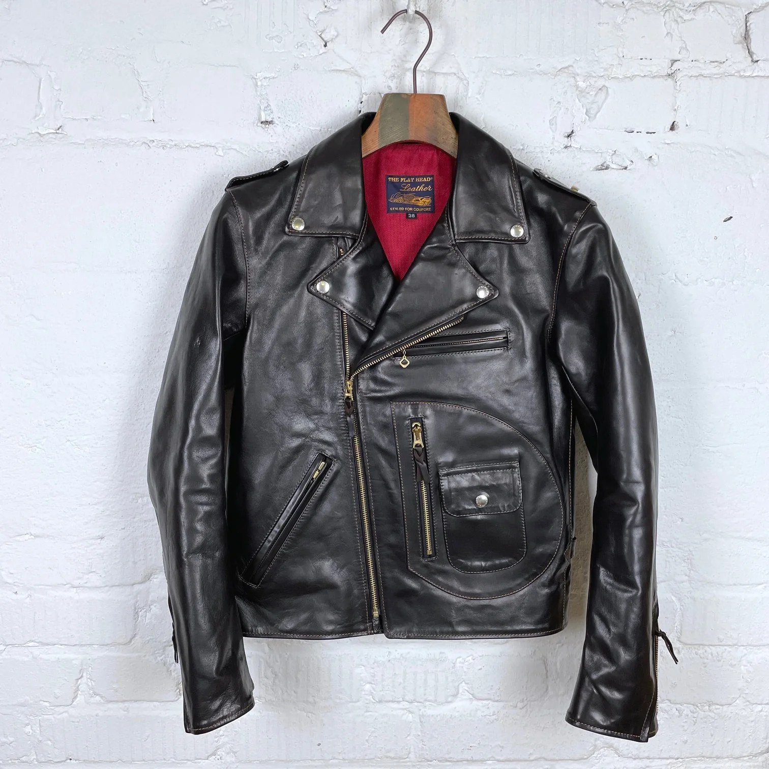 the flat head | fn-lj-hw001 horsehide double rider's jacket - black