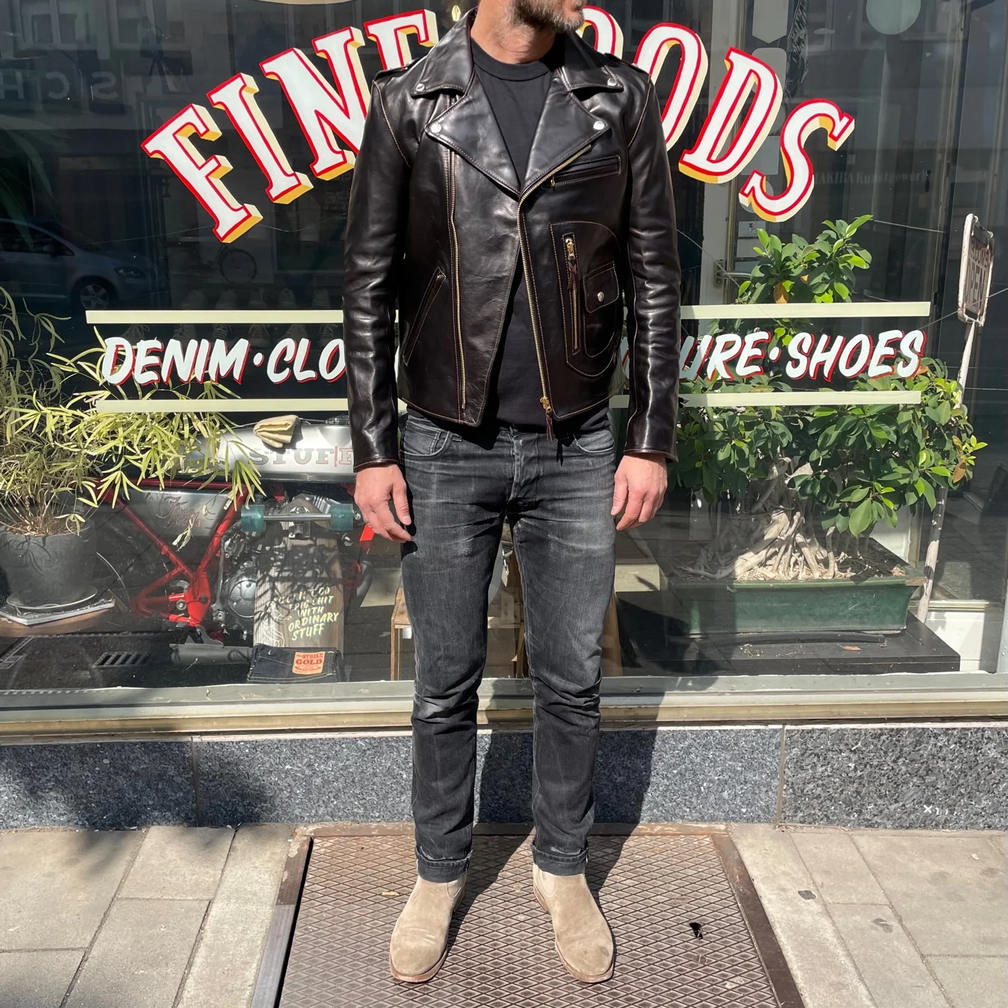 the flat head | fn-lj-hw001 horsehide double rider's jacket - black - Image 2