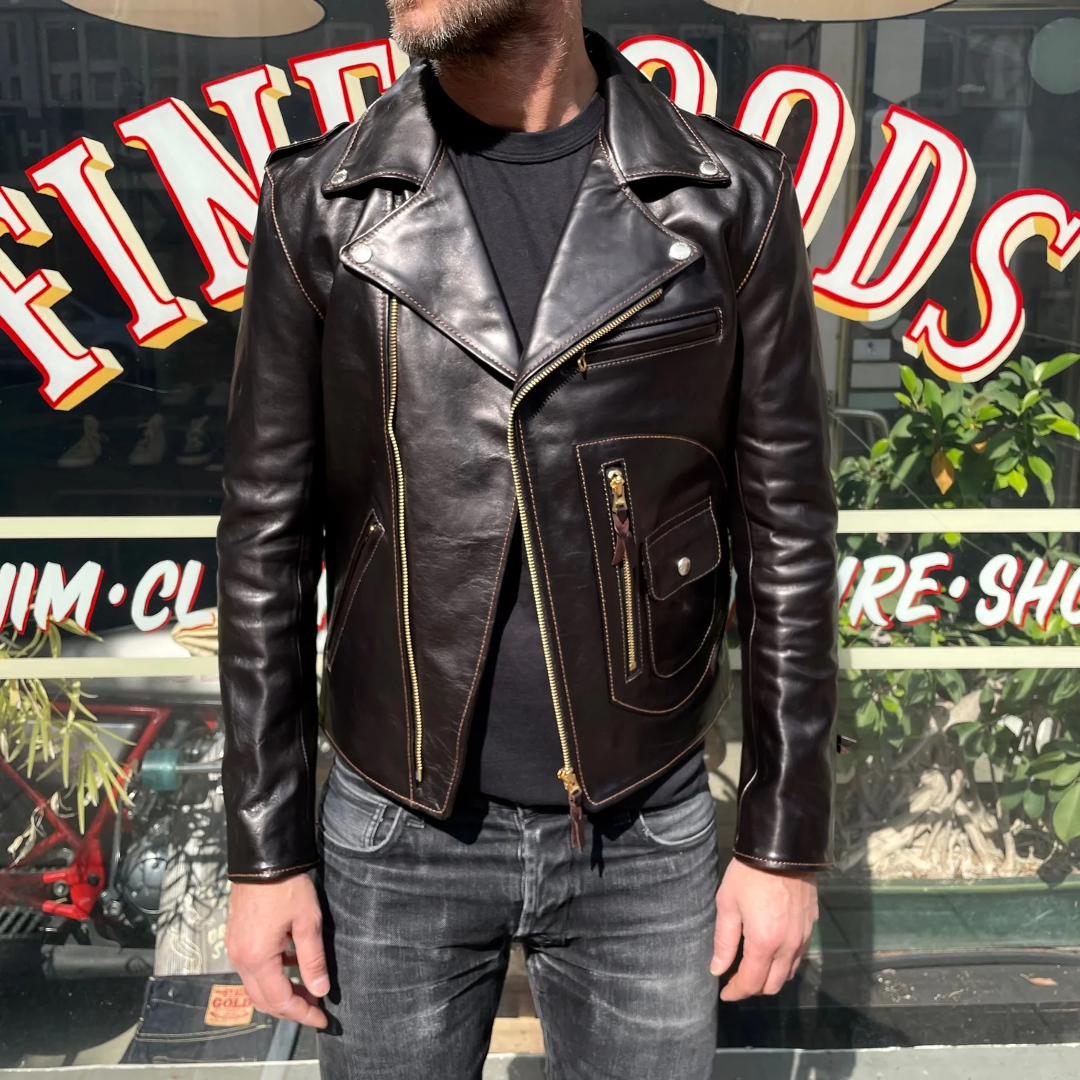 the flat head | fn-lj-hw001 horsehide double rider's jacket - black - Image 3