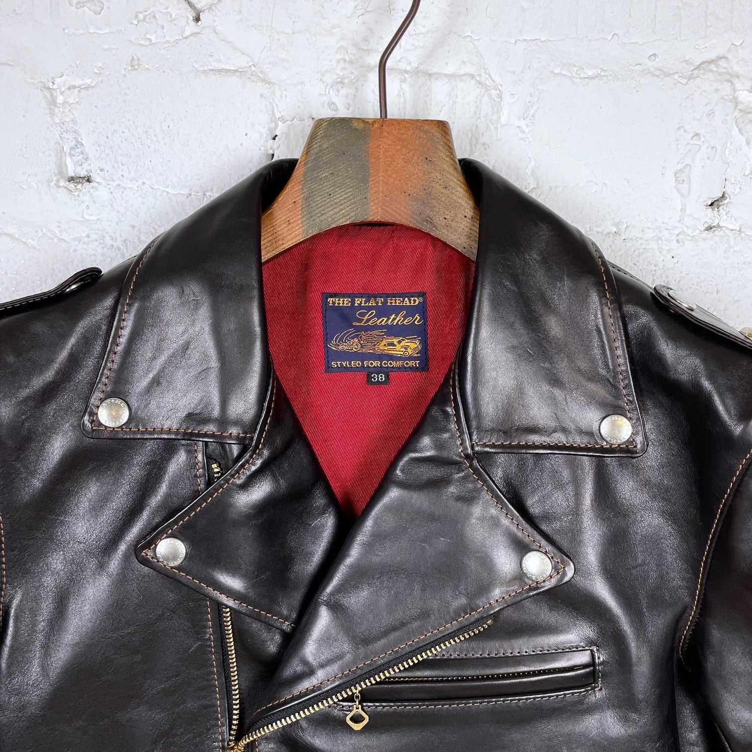 the flat head | fn-lj-hw001 horsehide double rider's jacket - black - Image 4