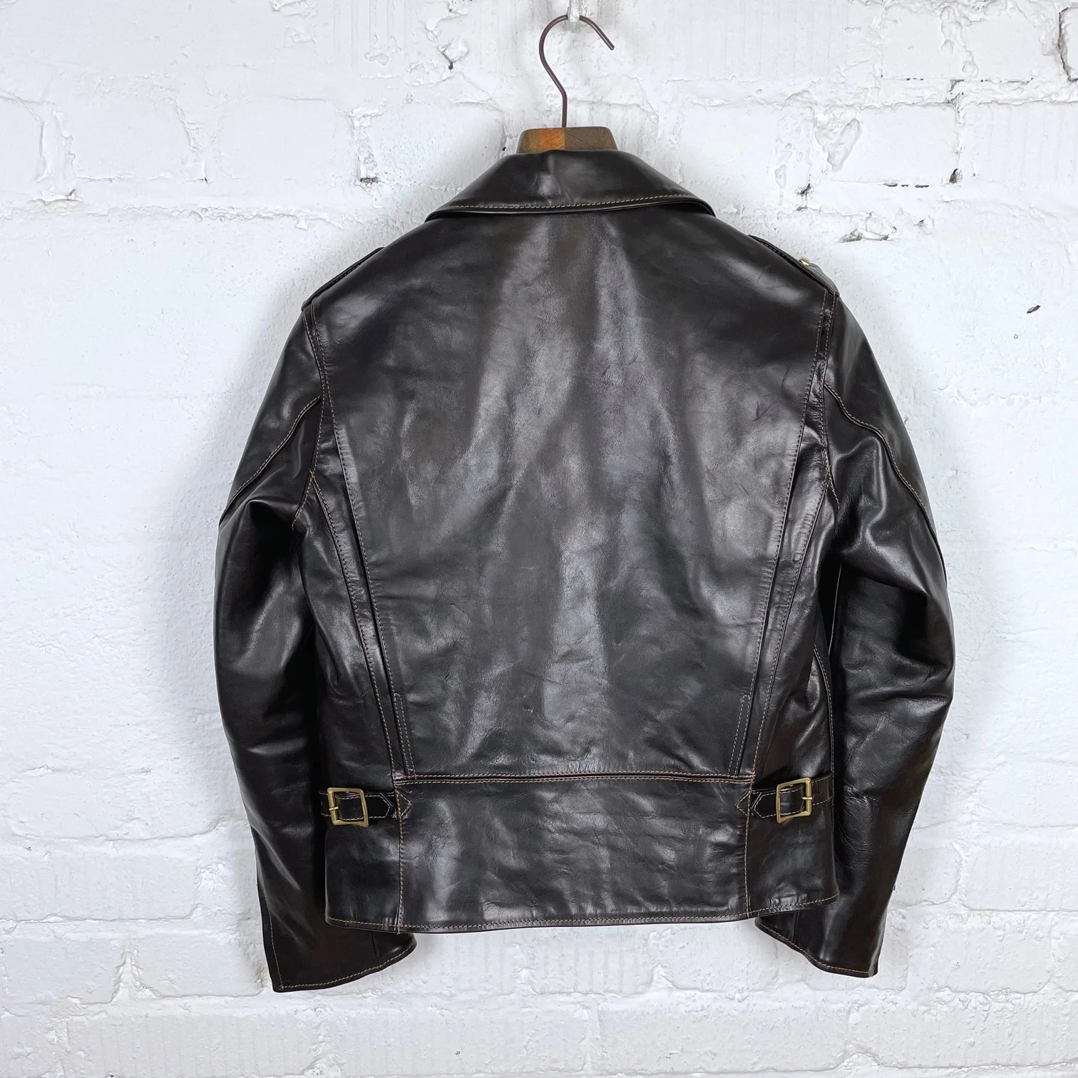 the flat head | fn-lj-hw001 horsehide double rider's jacket - black - Image 5