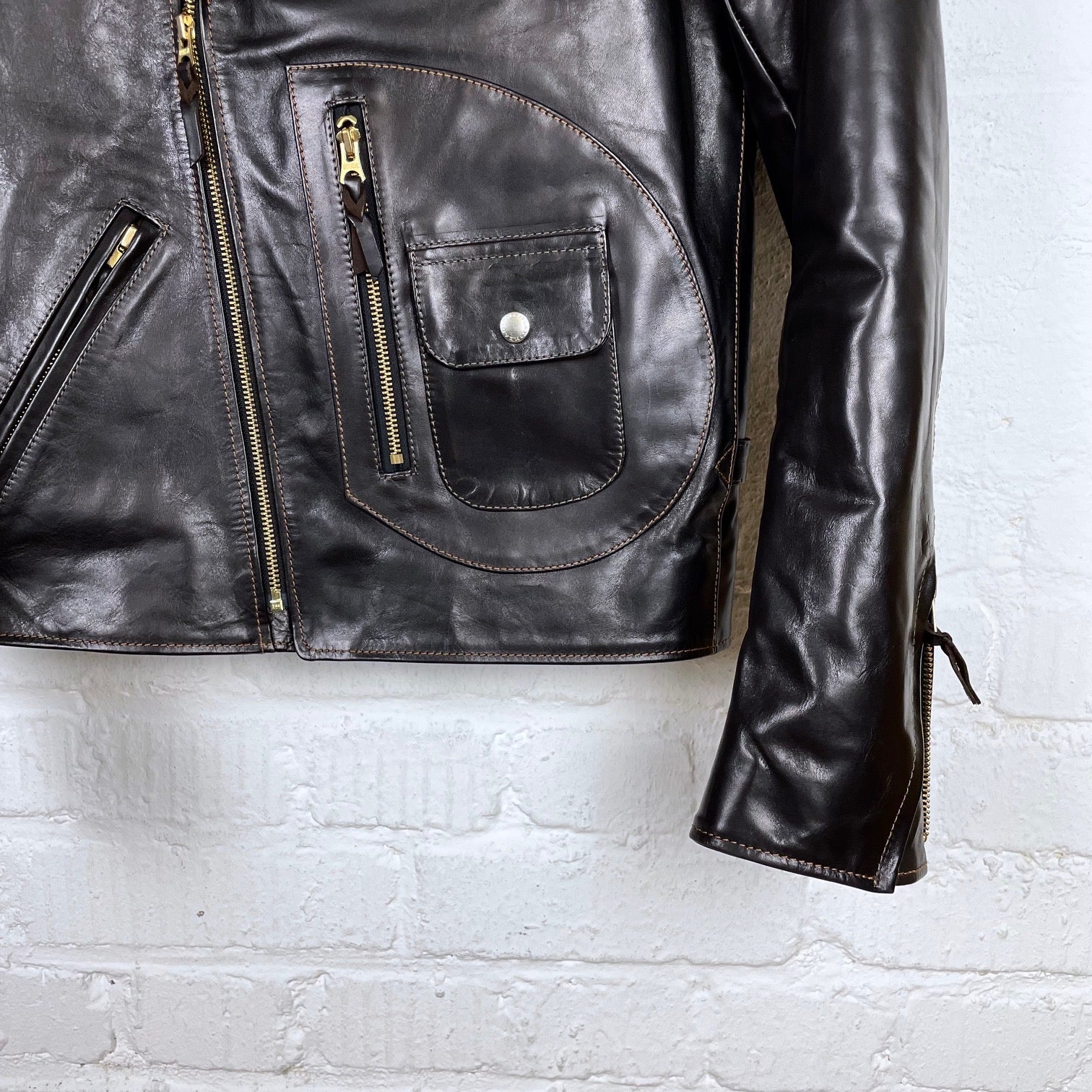 the flat head | fn-lj-hw001 horsehide double rider's jacket - black - Image 6