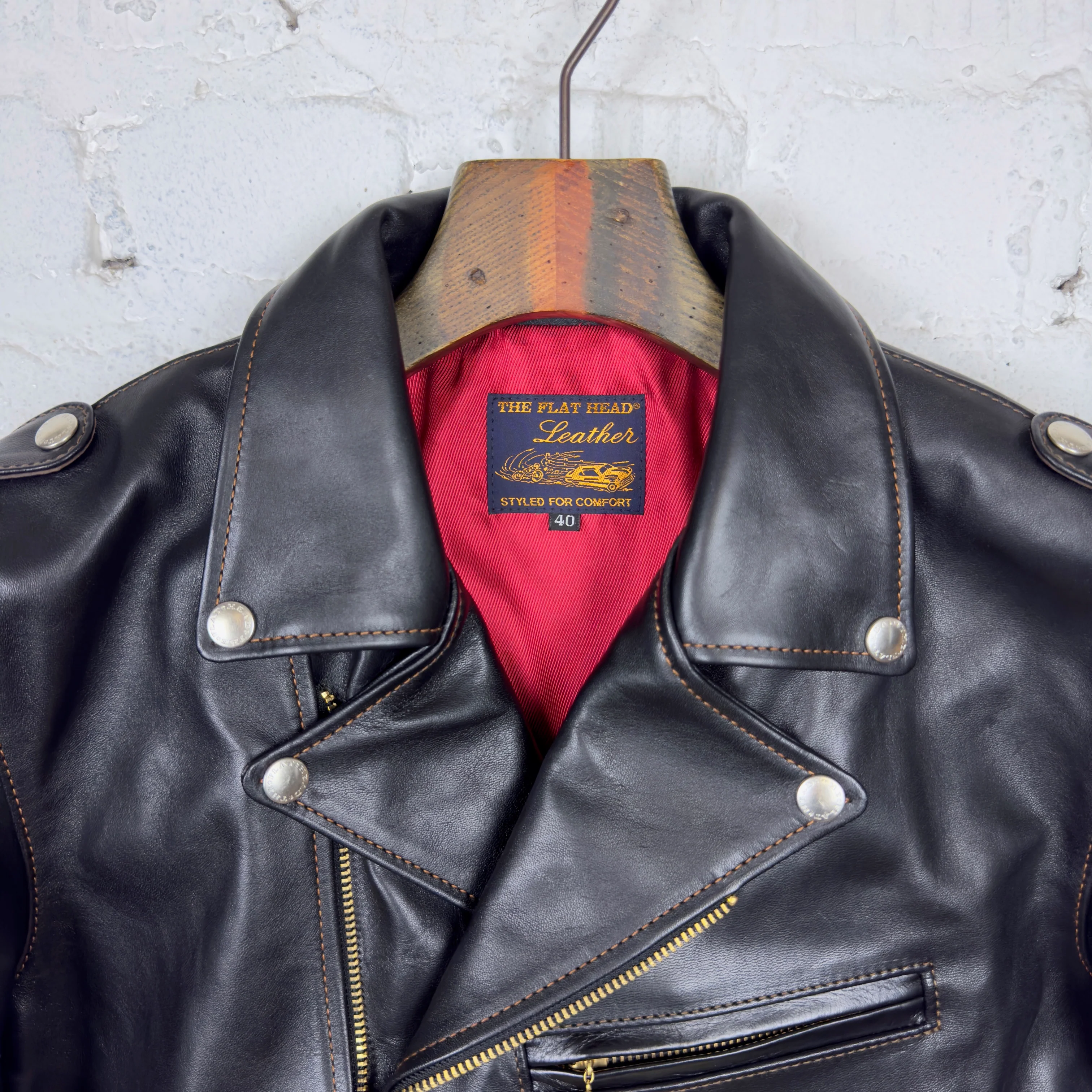 the flat head | fn-lj-hw004 horsehide double rider's jacket - black - Image 5