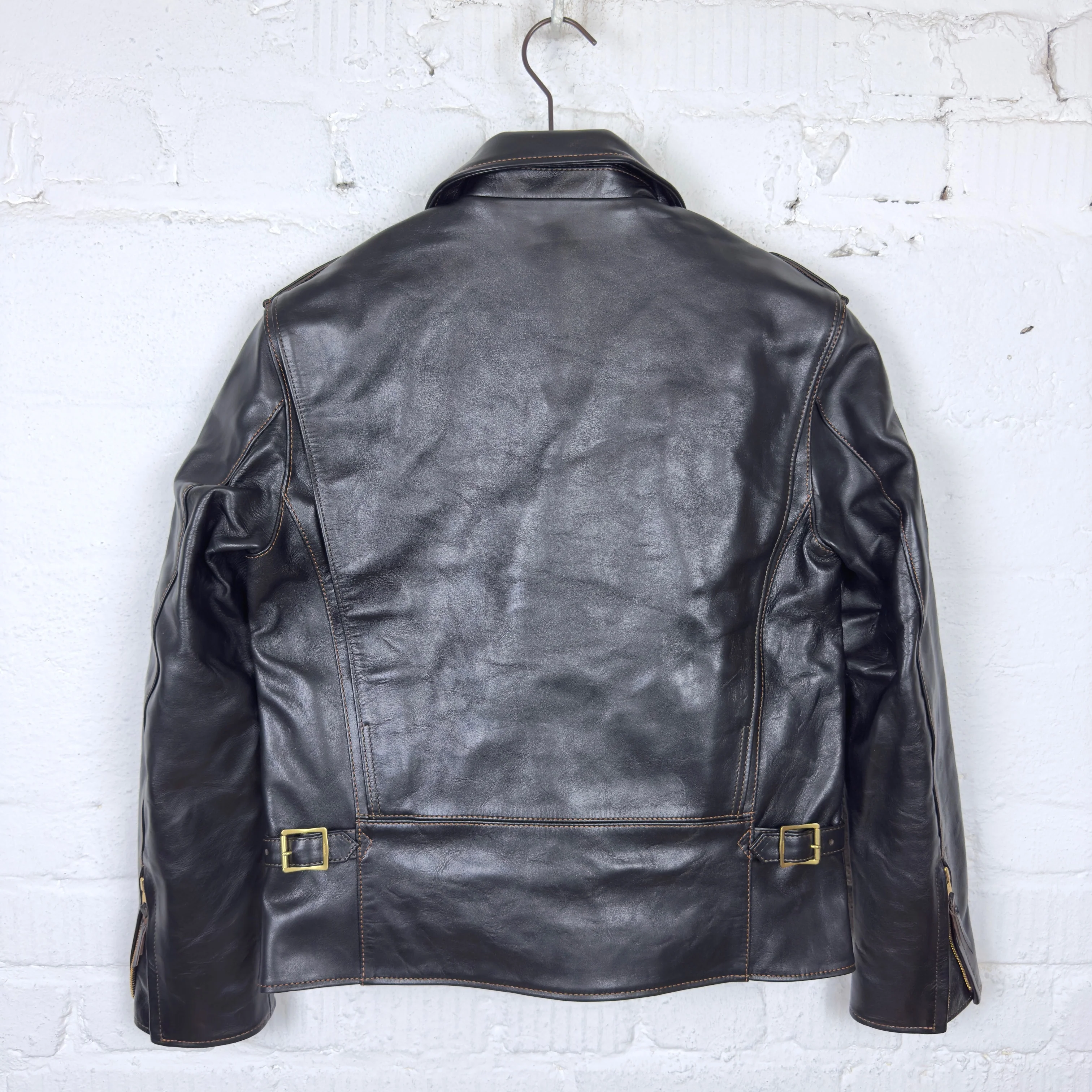 the flat head | fn-lj-hw004 horsehide double rider's jacket - black - Image 7