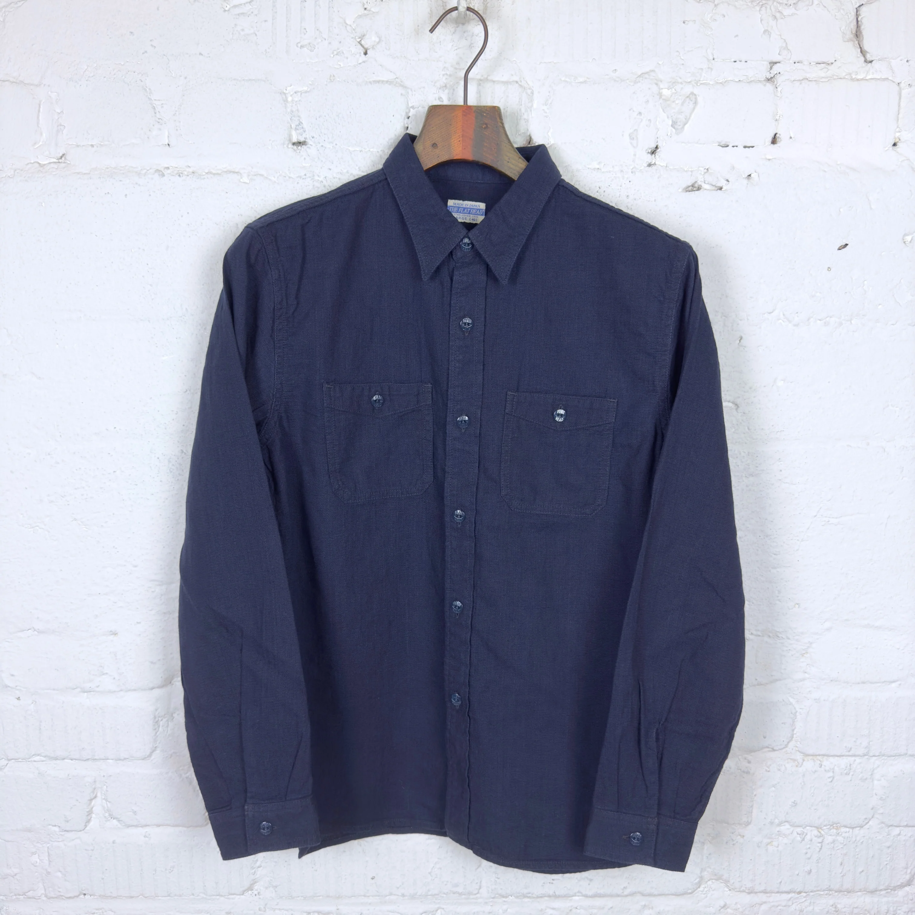the flat head | fn-sck-009l indigo dobby work shirt