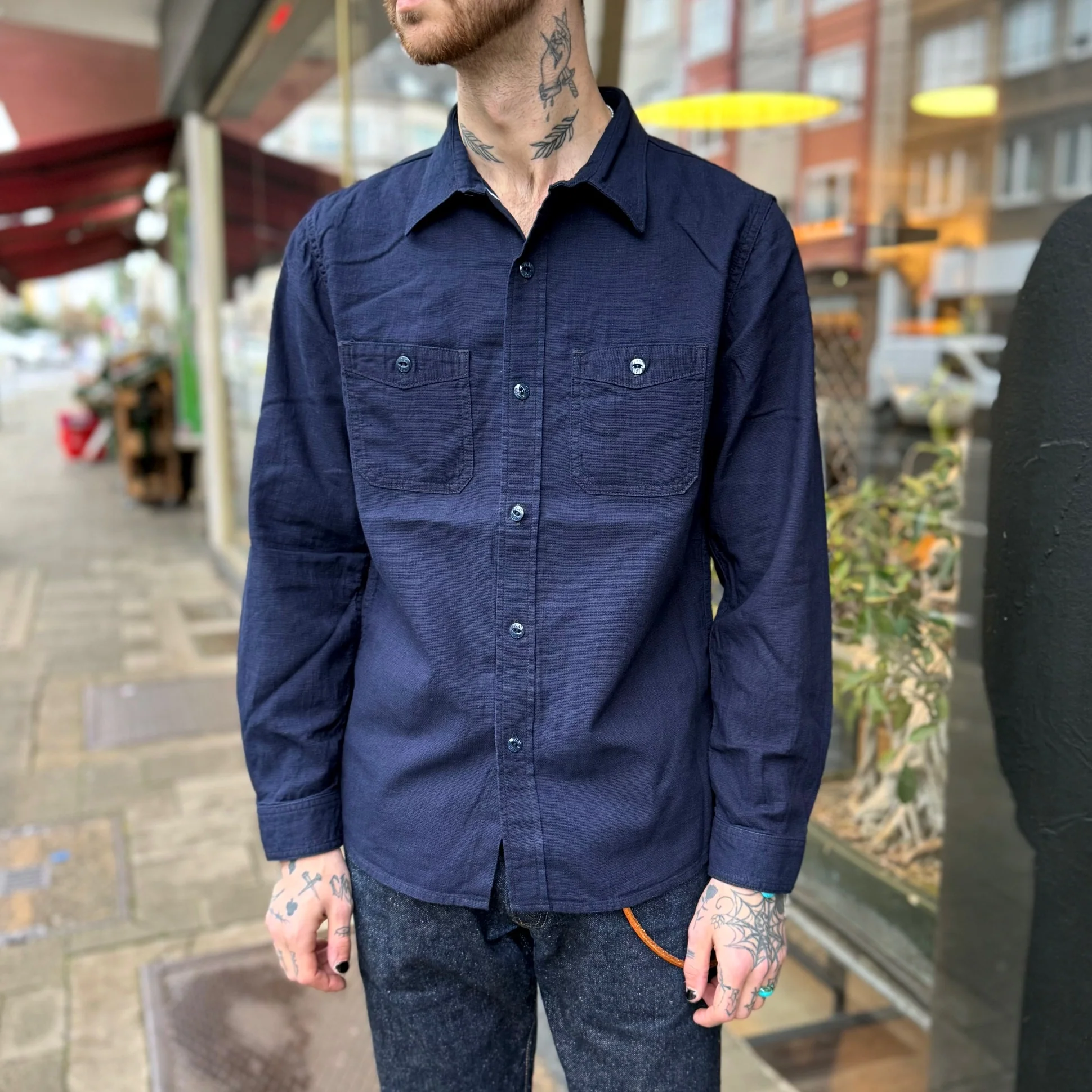 the flat head | fn-sck-009l indigo dobby work shirt - Image 2