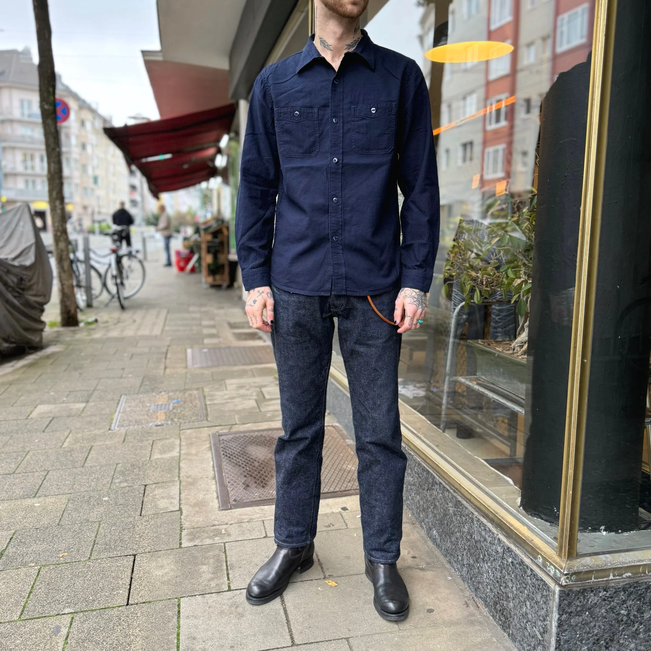 the flat head | fn-sck-009l indigo dobby work shirt - Image 3