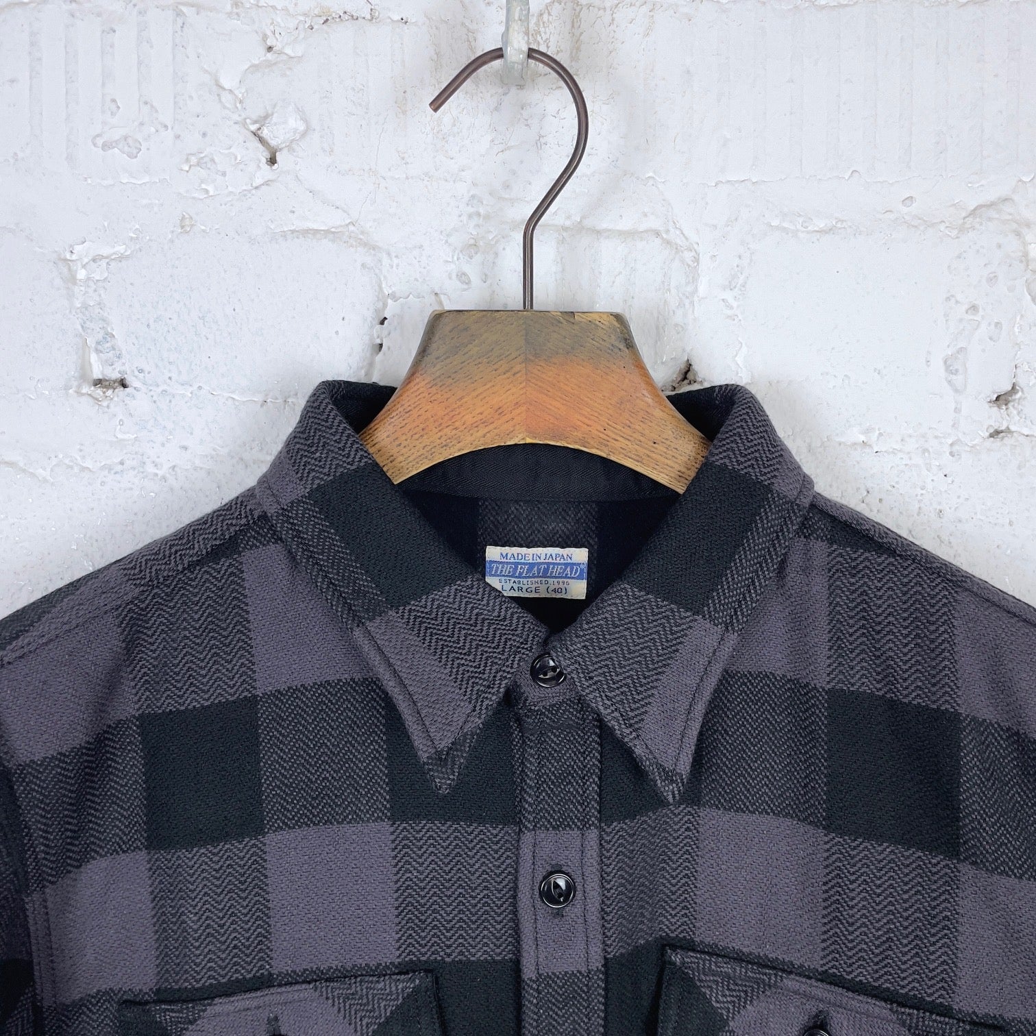 the flat head | fn-snr-101l block check flannel work shirt grey-black - Image 2