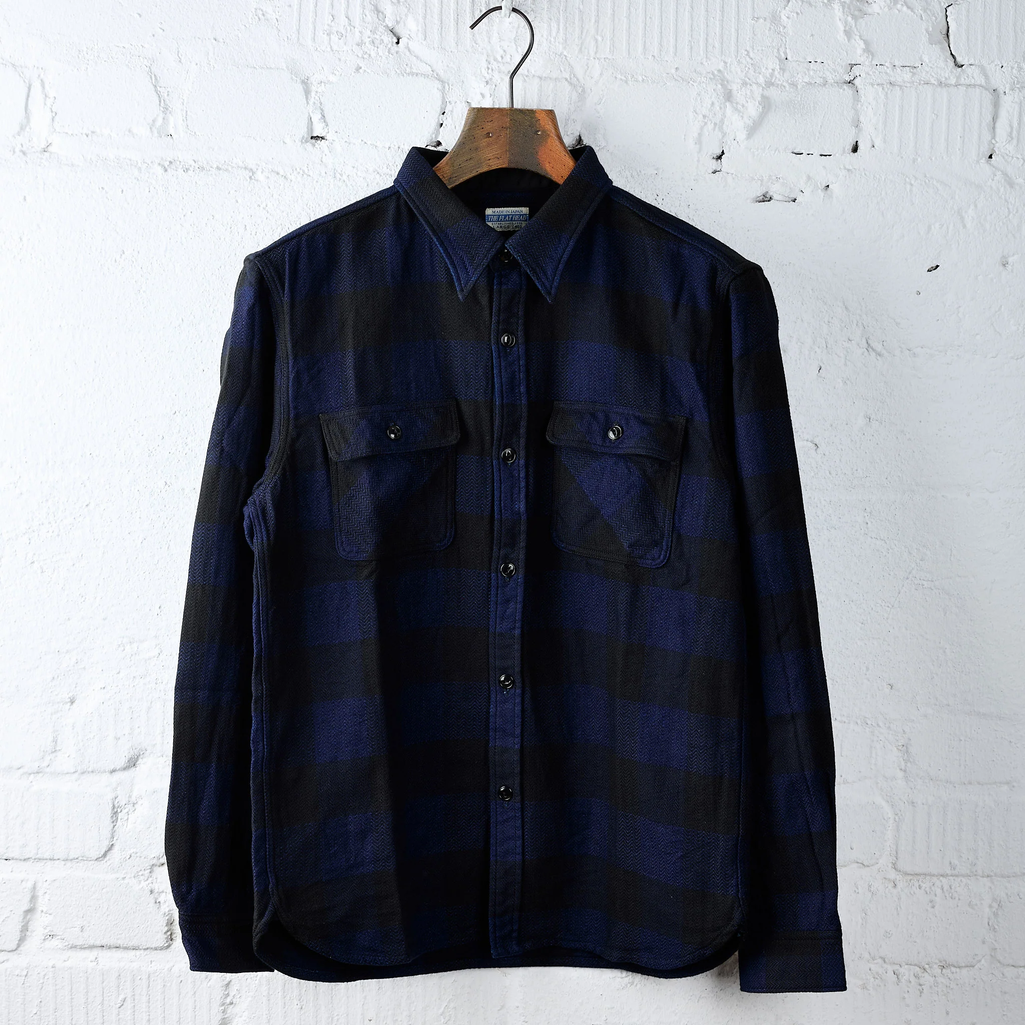 the flat head | fn-snr-101lsp indigo block check flannel work shirt