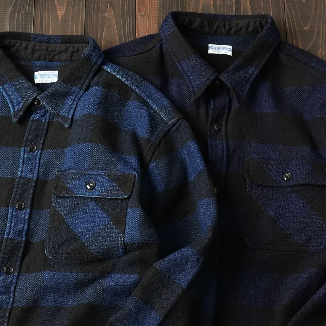 the flat head | fn-snr-101lsp indigo block check flannel work shirt - Image 2