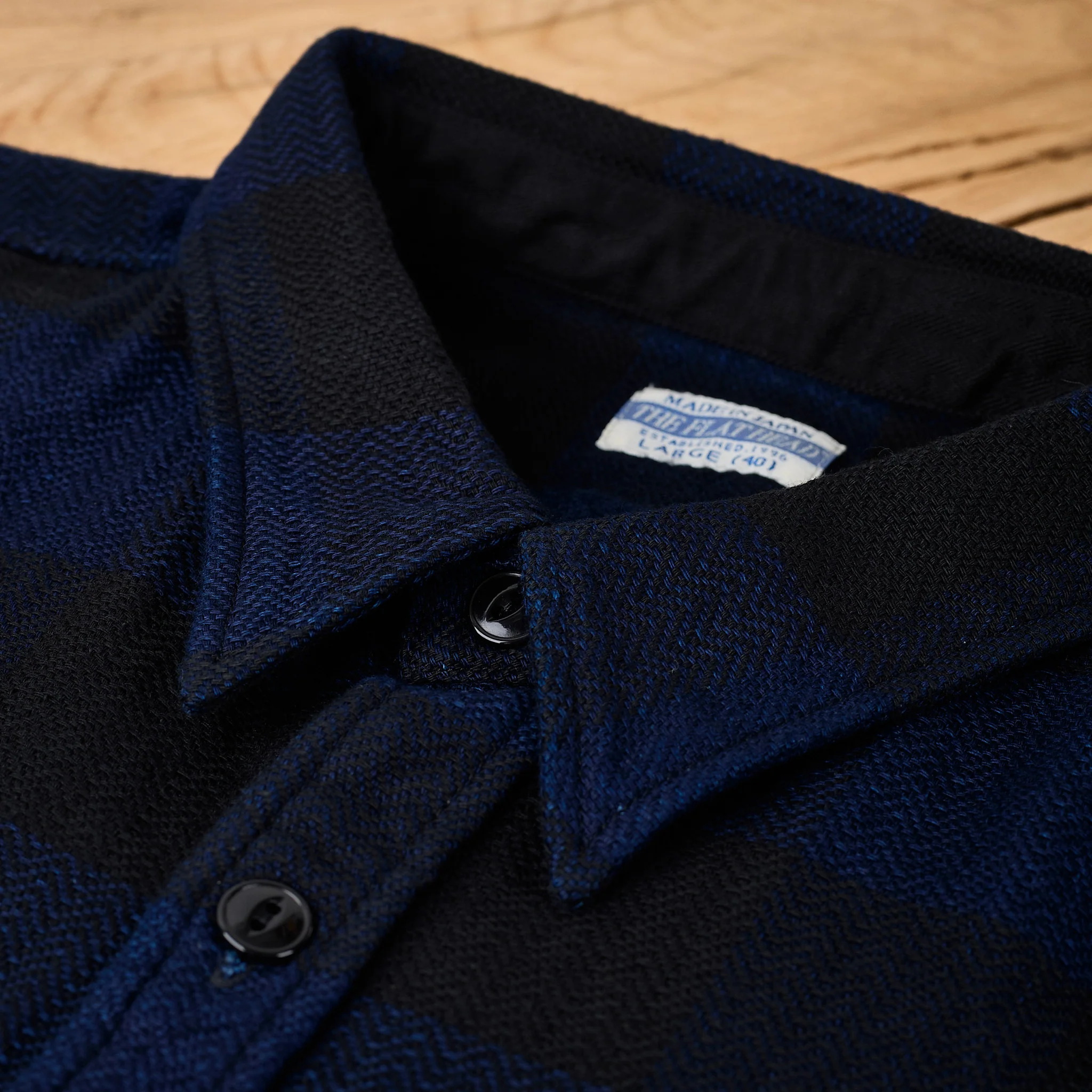 the flat head | fn-snr-101lsp indigo block check flannel work shirt - Image 3