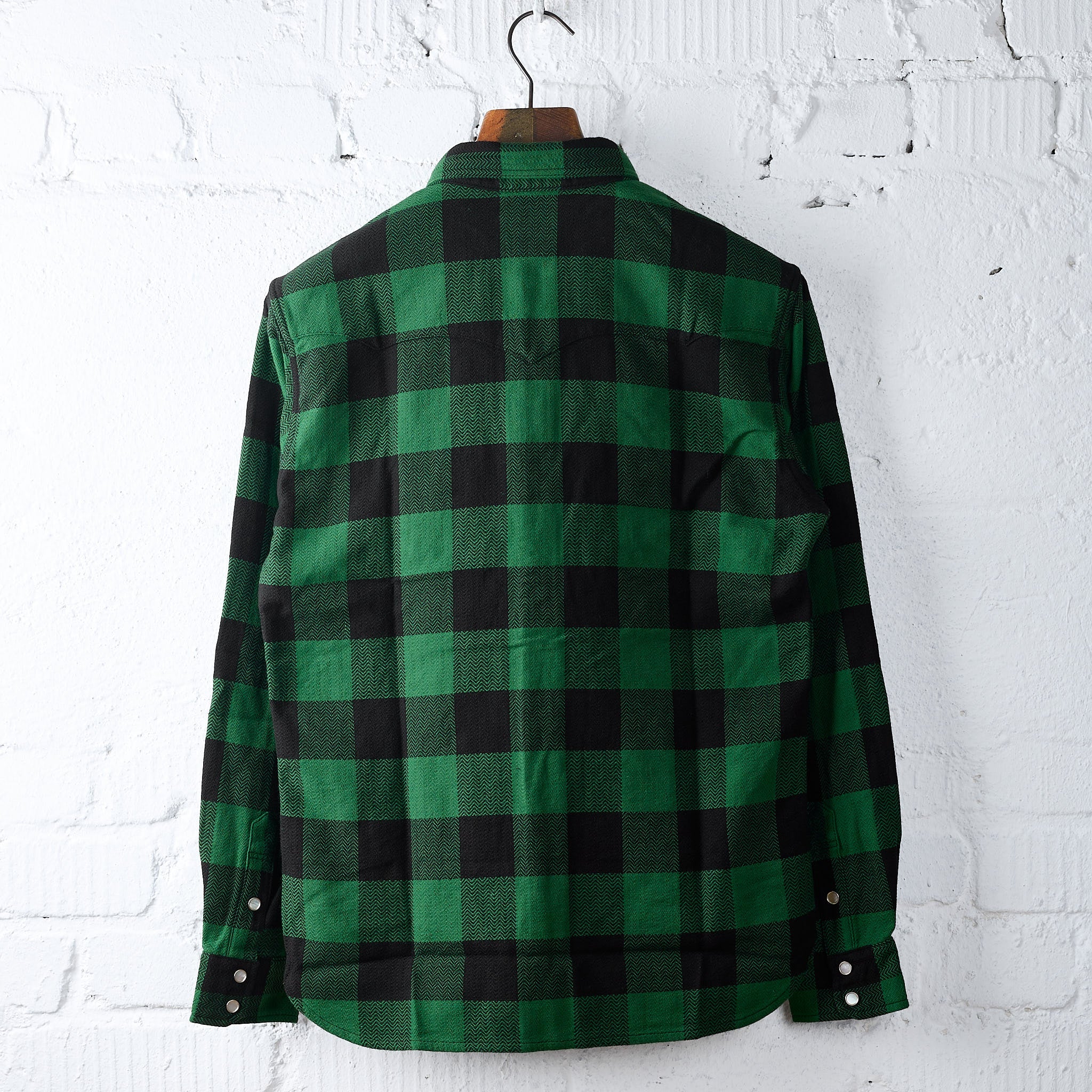 the flat head | fn-snw-101l block check flannel western shirt green-black - Image 2