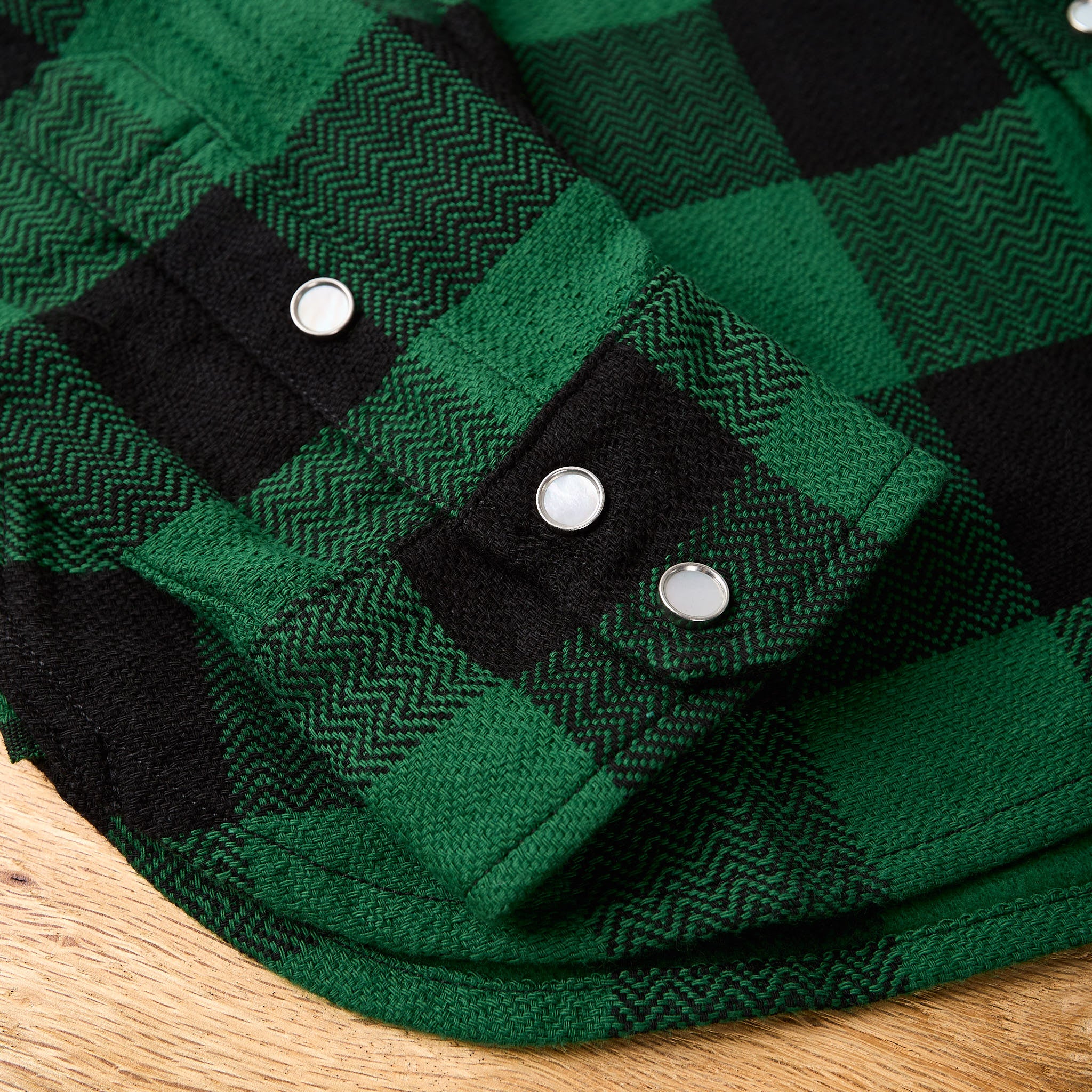 the flat head | fn-snw-101l block check flannel western shirt green-black - Image 4
