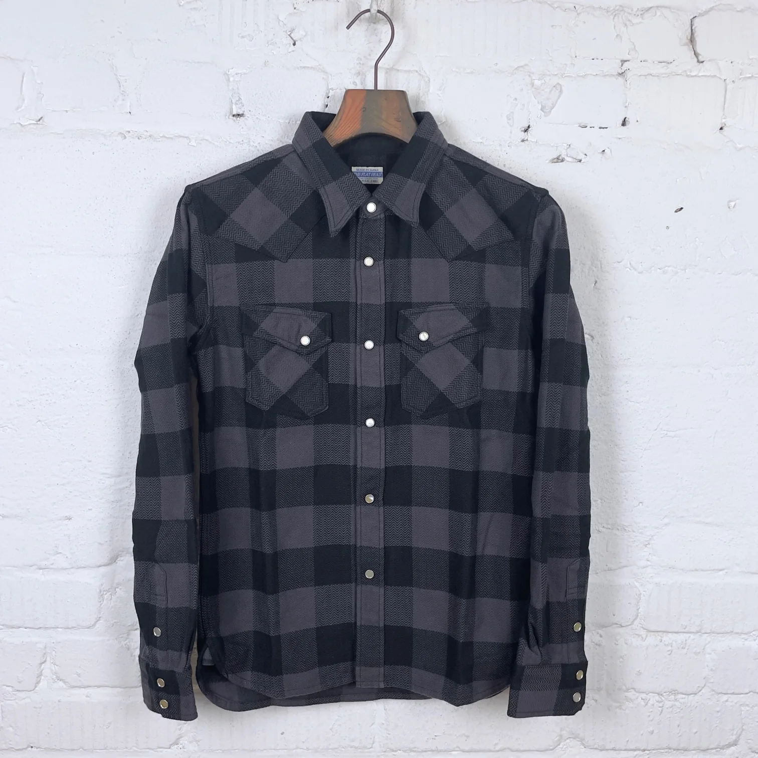the flat head | fn-snw-101l block check flannel western shirt grey-black