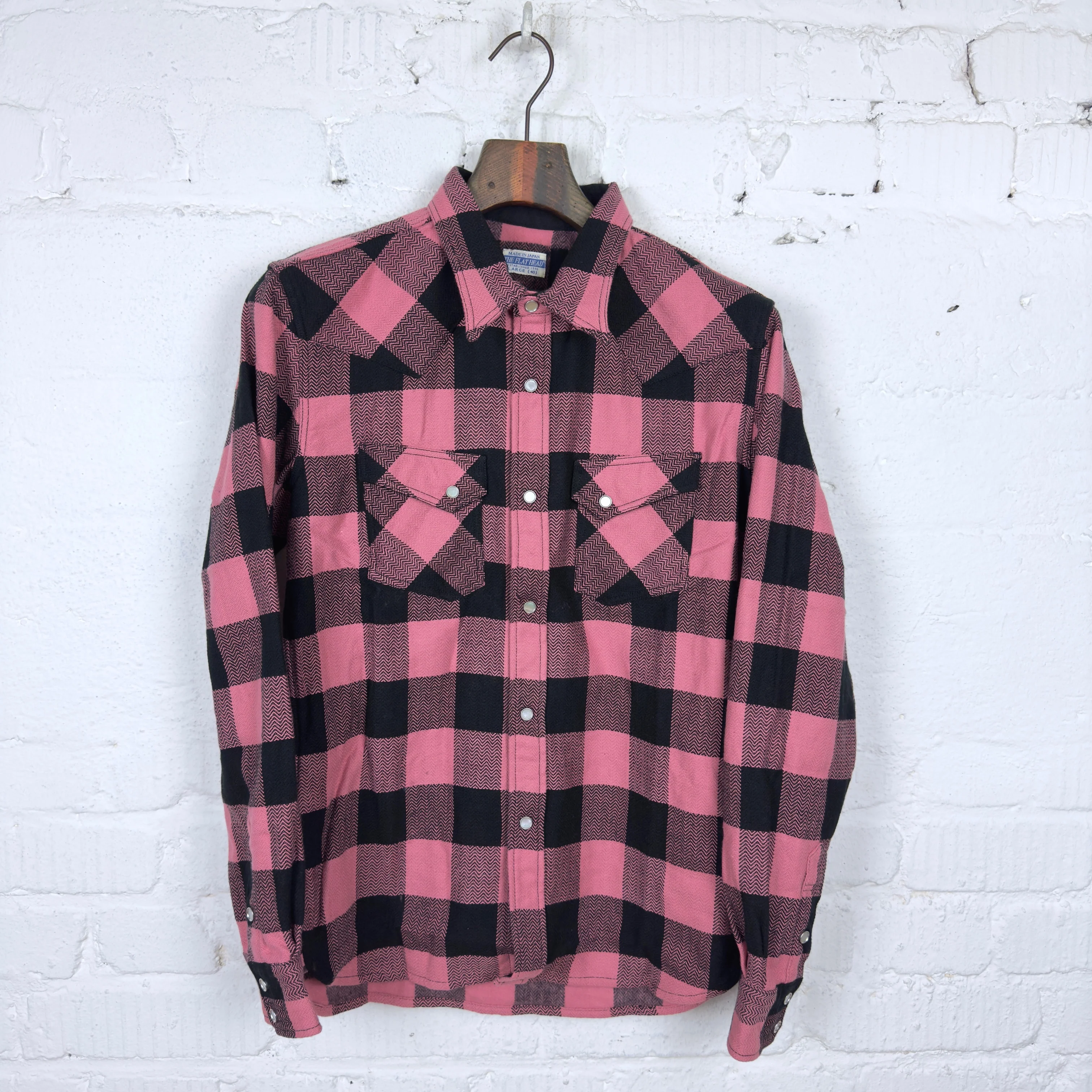 the flat head | fn-snw-101l block check flannel western shirt pink-black