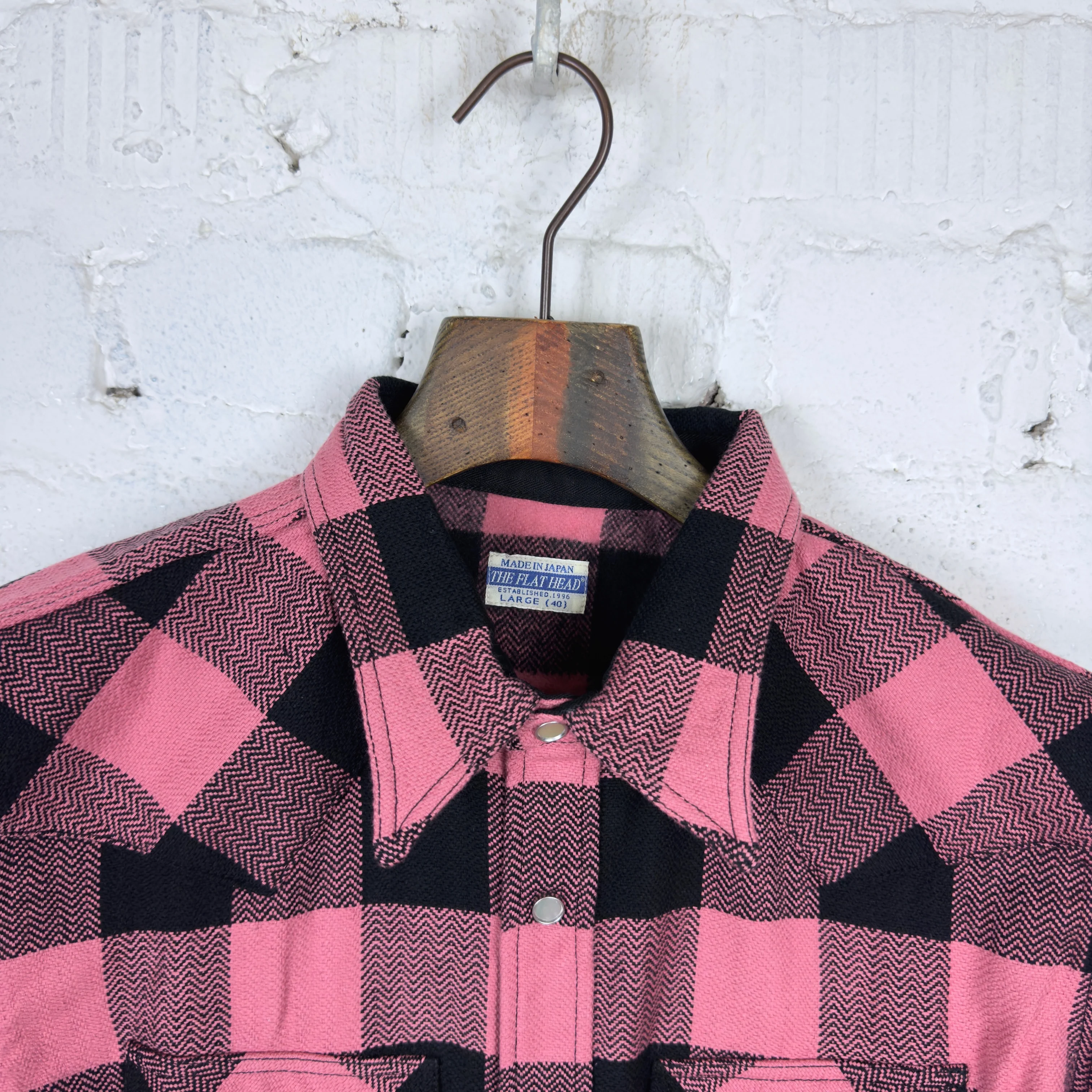 the flat head | fn-snw-101l block check flannel western shirt pink-black - Image 4