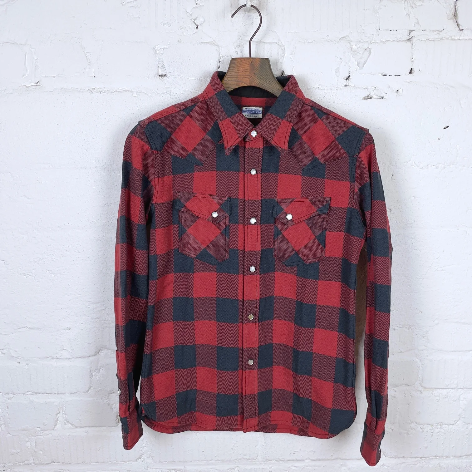 the flat head | fn-snw-101l block check flannel western shirt red-charcoal