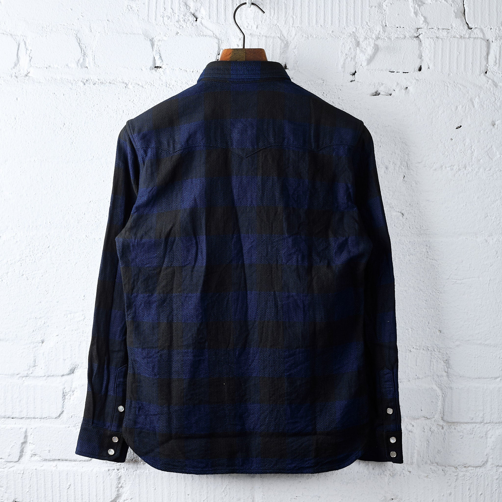 the flat head | fn-snw-101lsp indigo block check flannel western shirt - Image 4