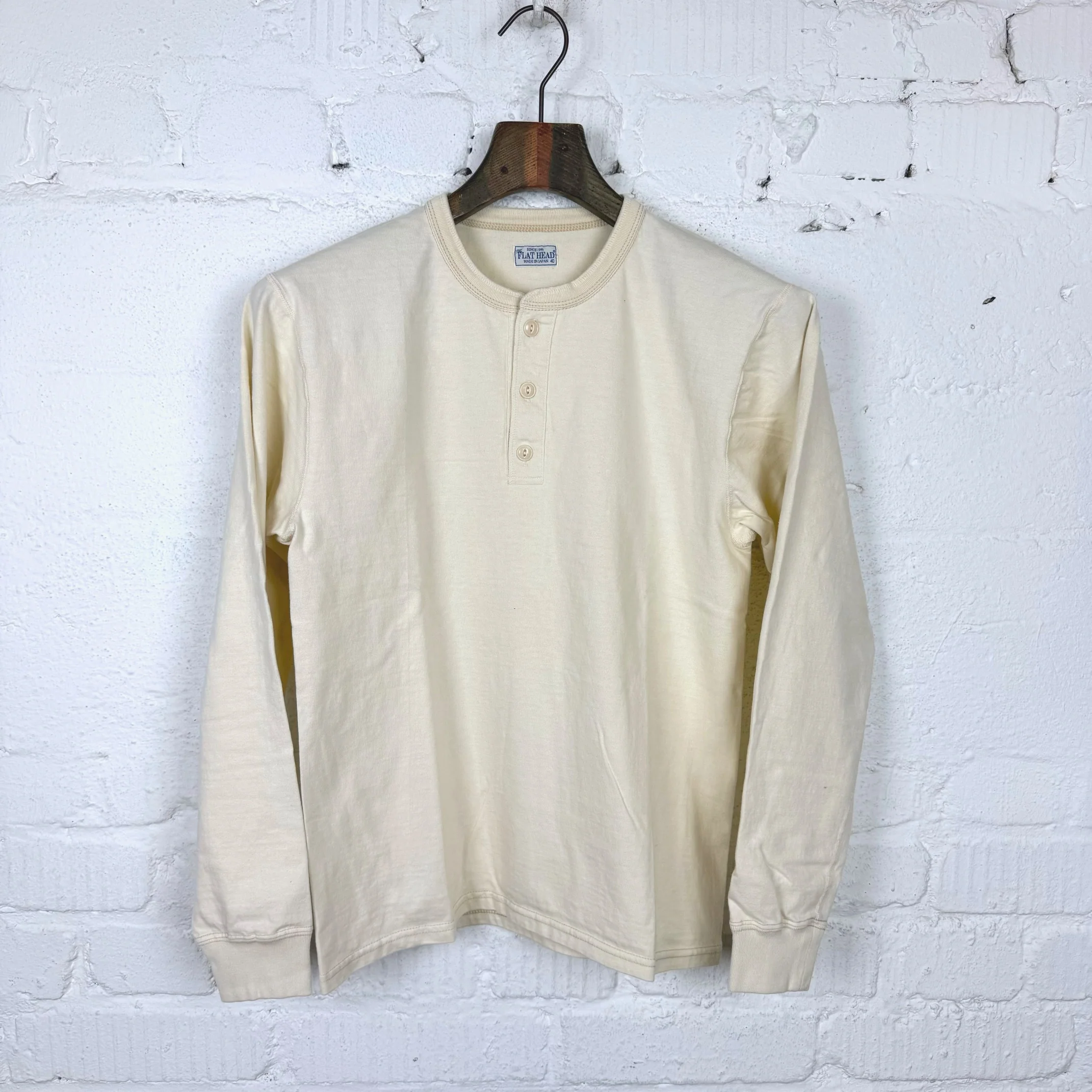the flat head | fn-tshl-004 henley neck l/s t-shirt - ivory
