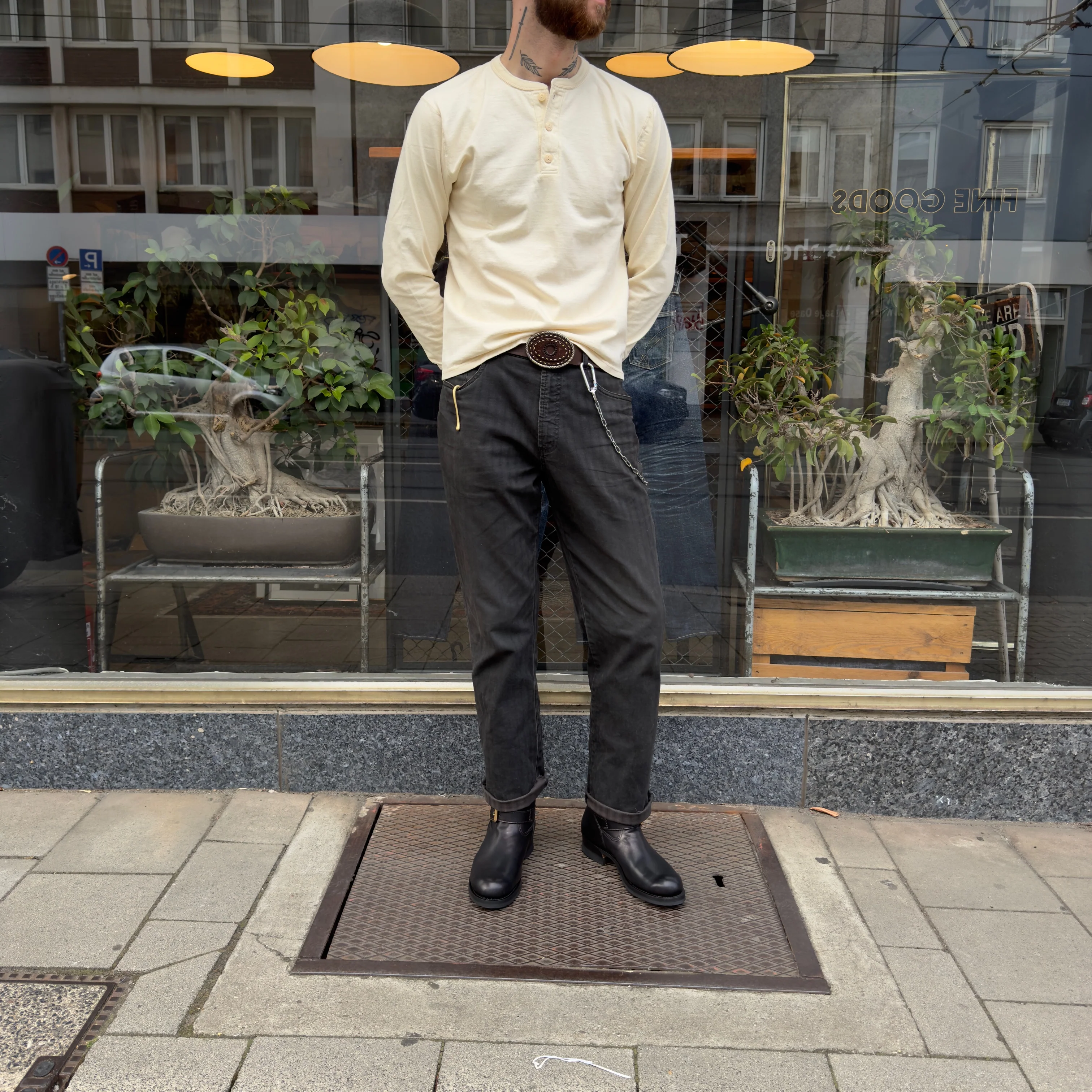 the flat head | fn-tshl-004 henley neck l/s t-shirt - ivory - Image 2