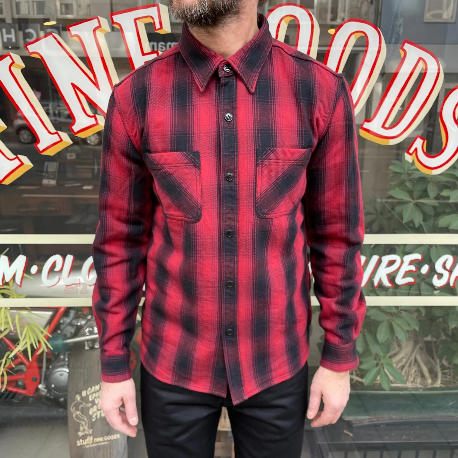 the flat head | ombre heavy flannel shirt - red - black - Image 3